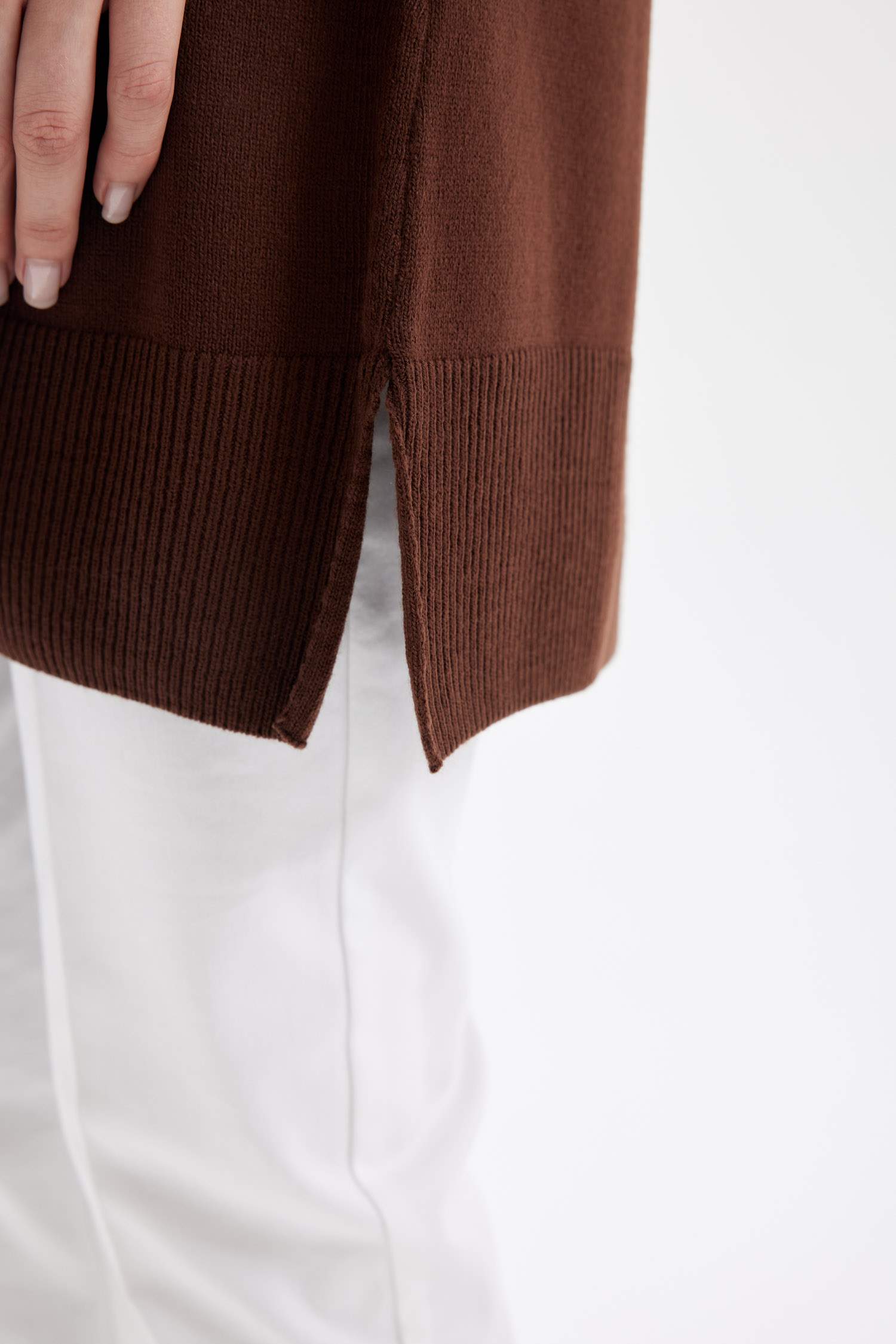 Regular Fit Bisiklet Yaka Yırtmaçlı Basic Düz Triko Kazak Tunik