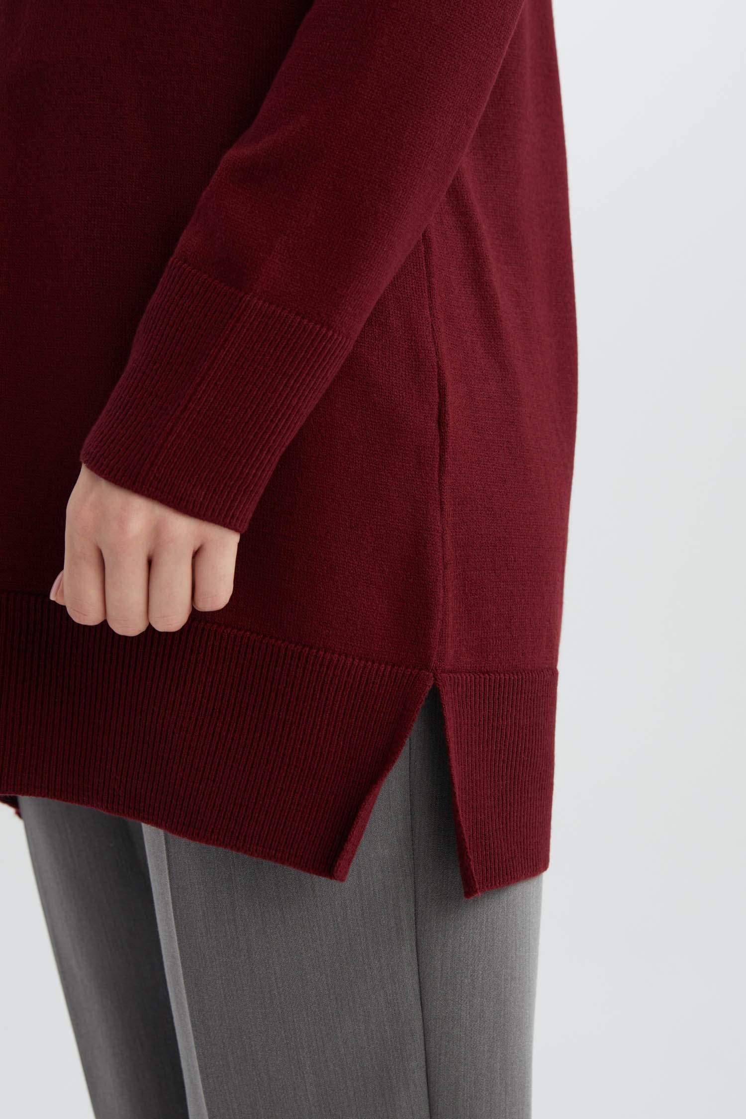 Regular Fit Bisiklet Yaka Yırtmaçlı Basic Düz Triko Kazak Tunik