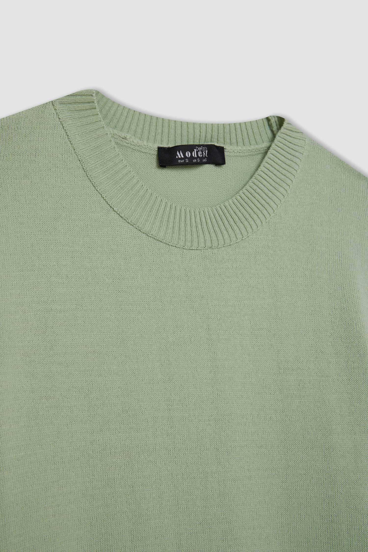 Regular Fit Bisiklet Yaka Yırtmaçlı Basic Düz Triko Kazak Tunik