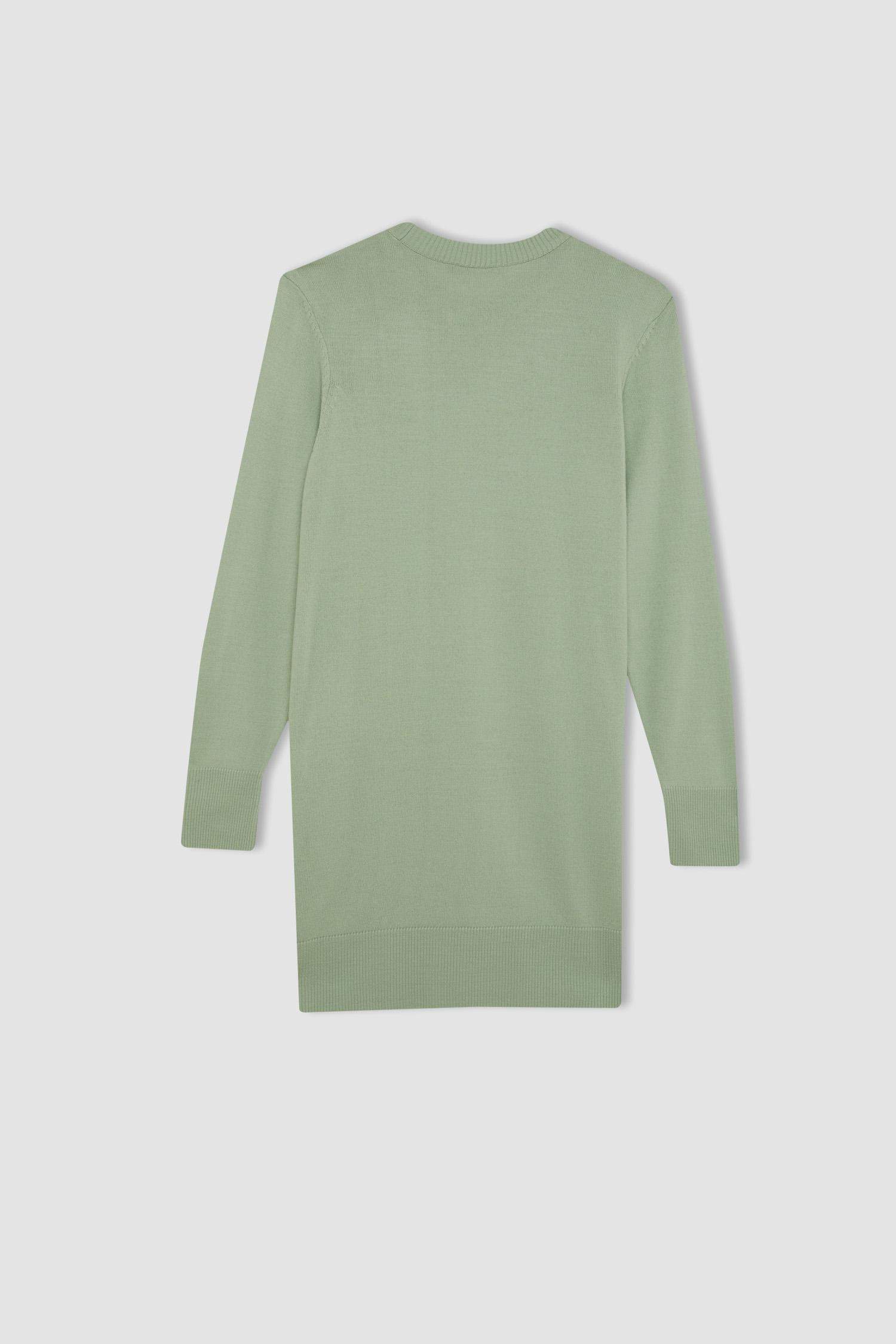 Regular Fit Bisiklet Yaka Yırtmaçlı Basic Düz Triko Kazak Tunik