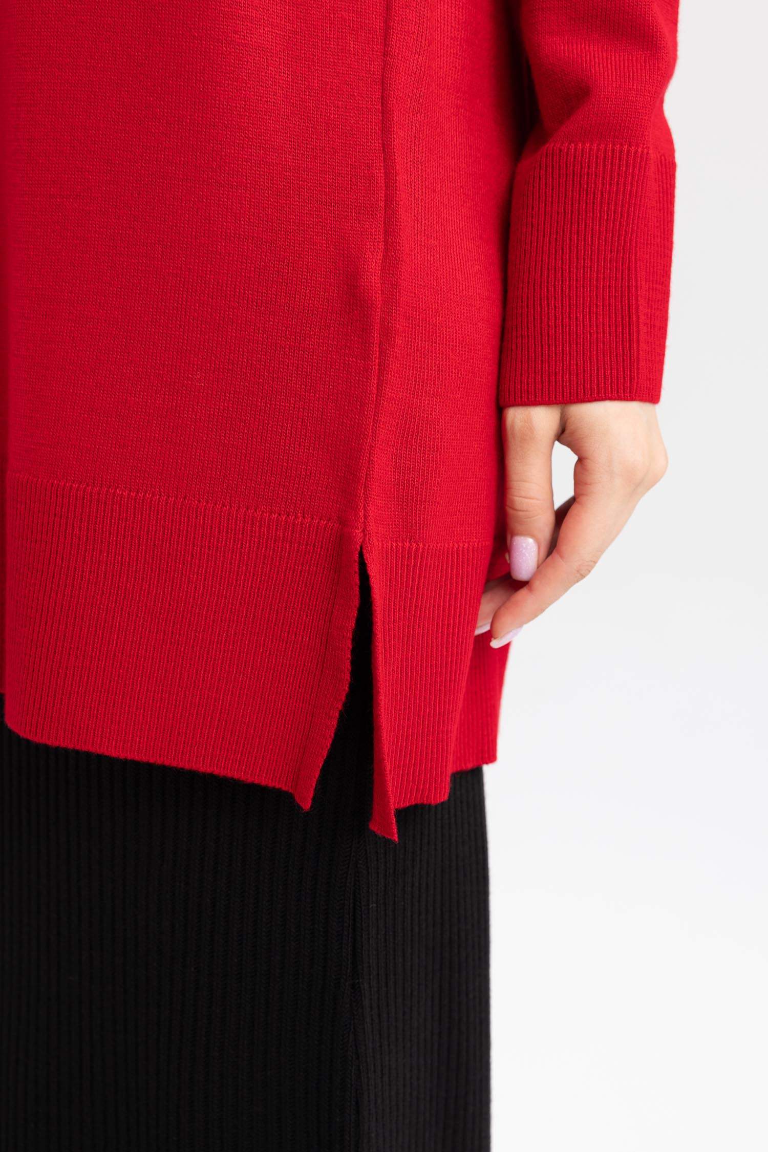 Regular Fit Crew Neck Slit Basic Pullover Tunic