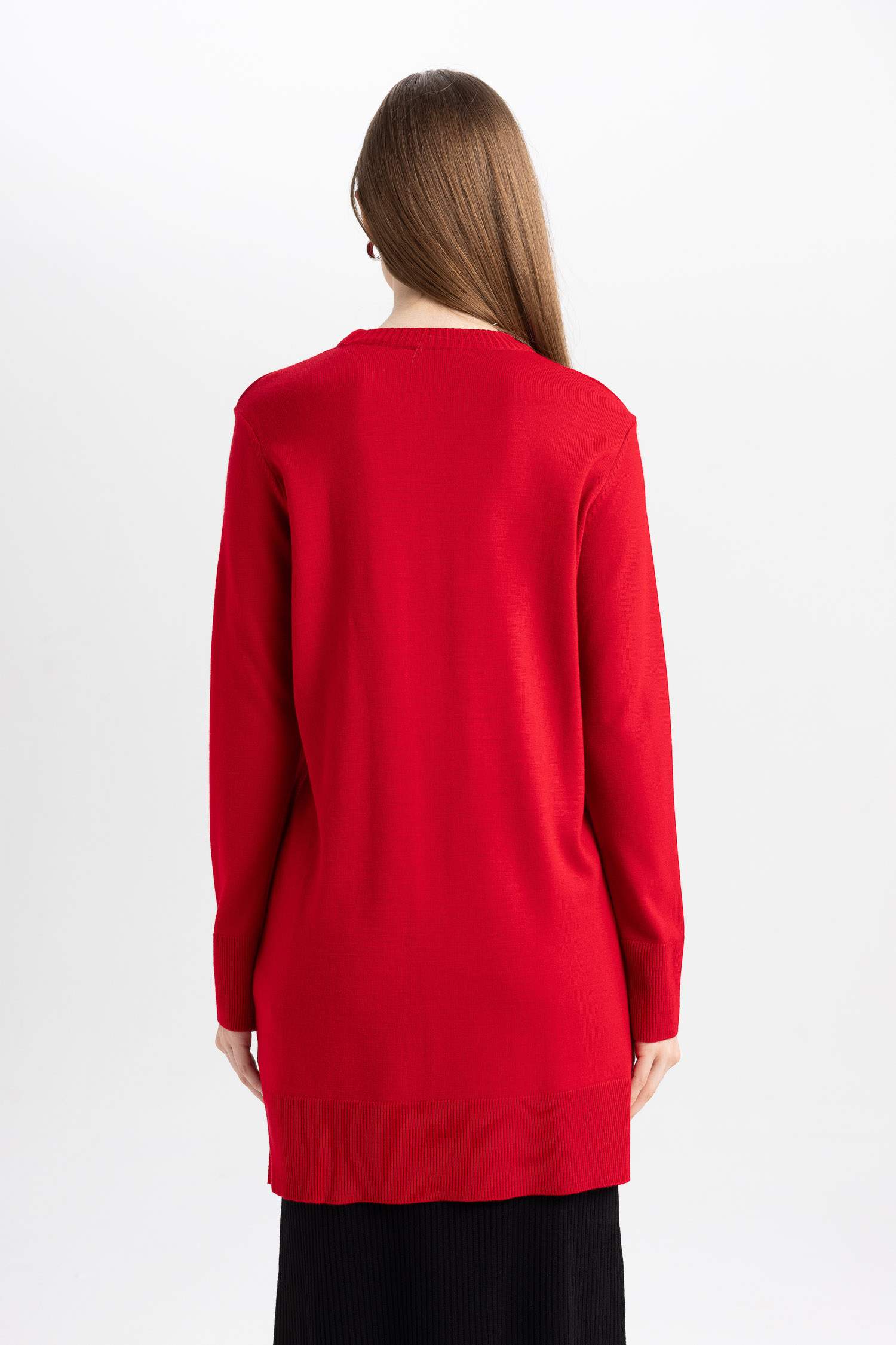 Regular Fit Crew Neck Slit Basic Pullover Tunic