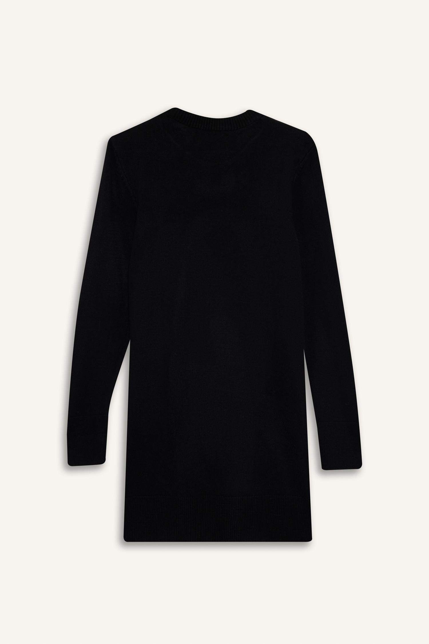 Regular Fit Bisiklet Yaka Yırtmaçlı Basic Düz Triko Kazak Tunik