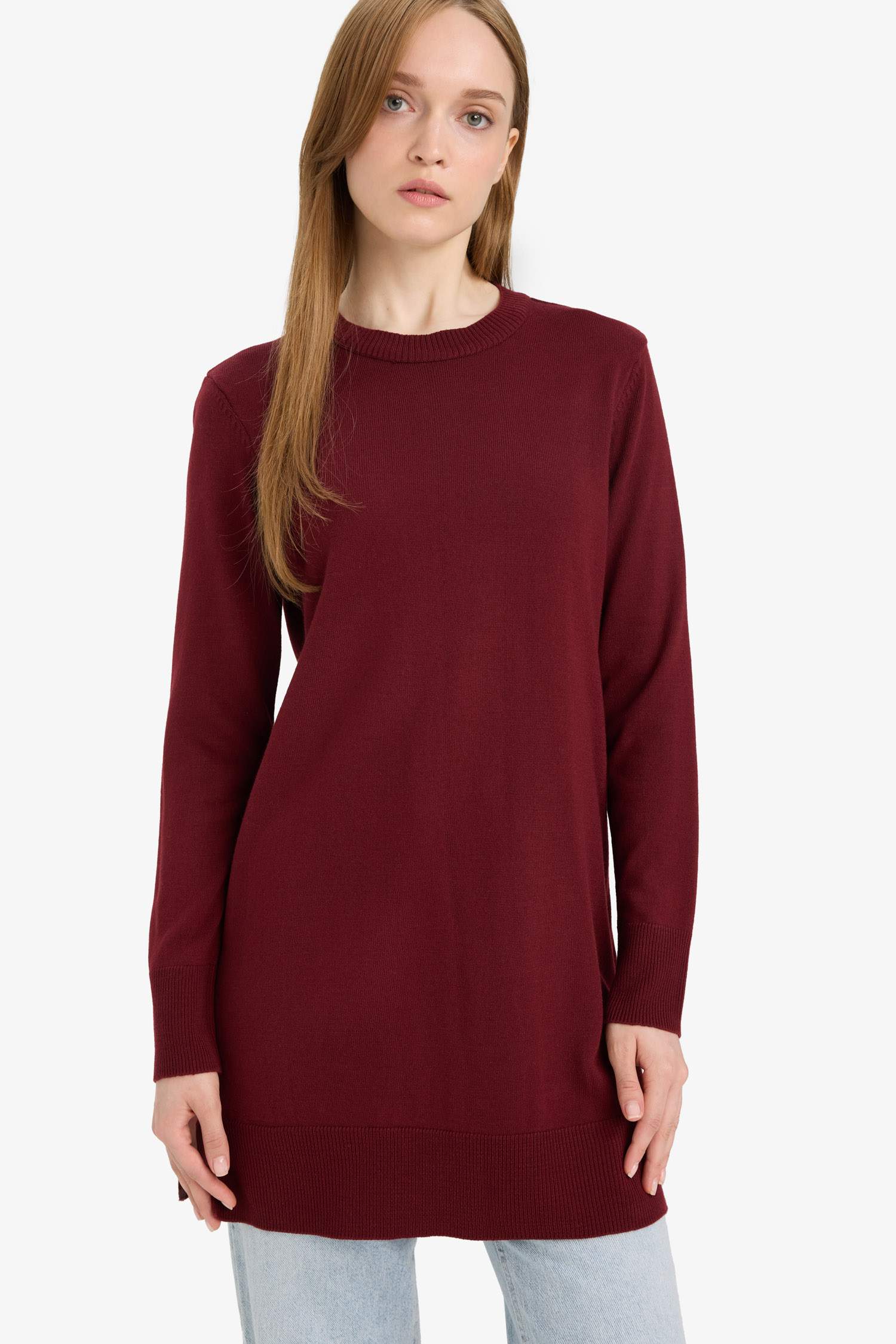 تونيك قصة عادية بياقة مستديرة