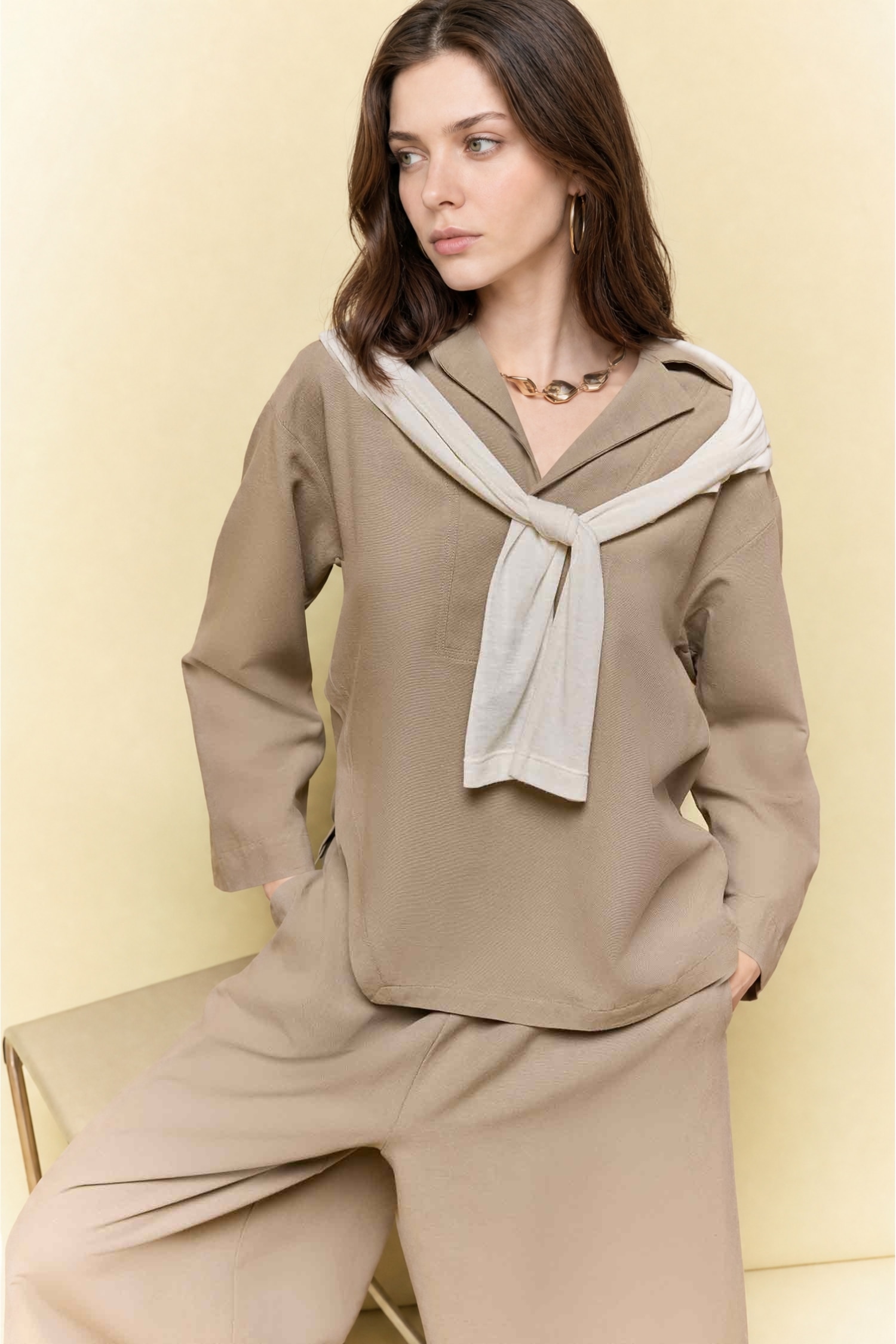 DeFacto Regular Fit Keten Karışımlı Tunik görsel 3
