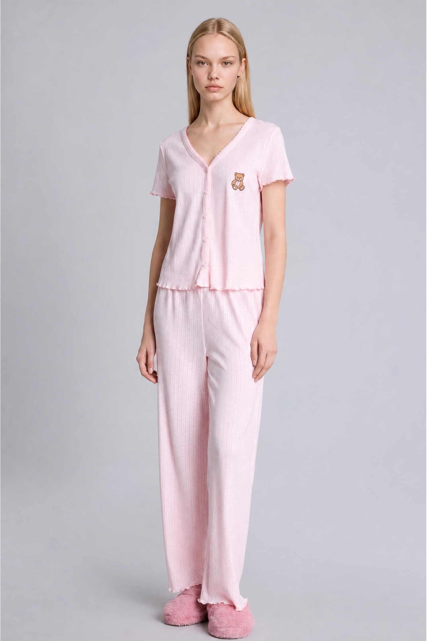 DeFacto Regular Fıt Kısa Kollu Ayıcıklı Pijama Takımı
