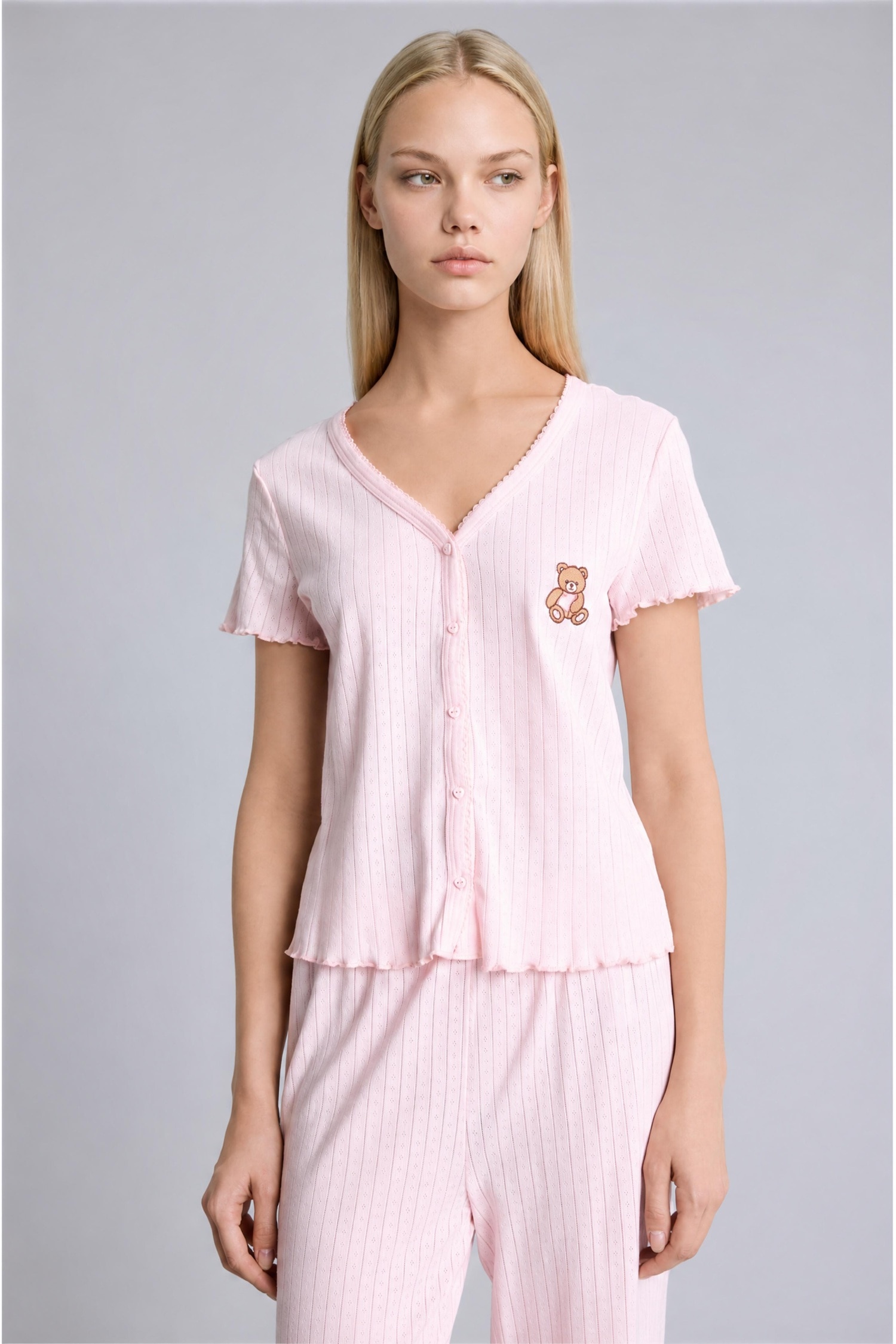 DeFacto Regular Fıt Kısa Kollu Ayıcıklı Pijama Takımı görsel 2