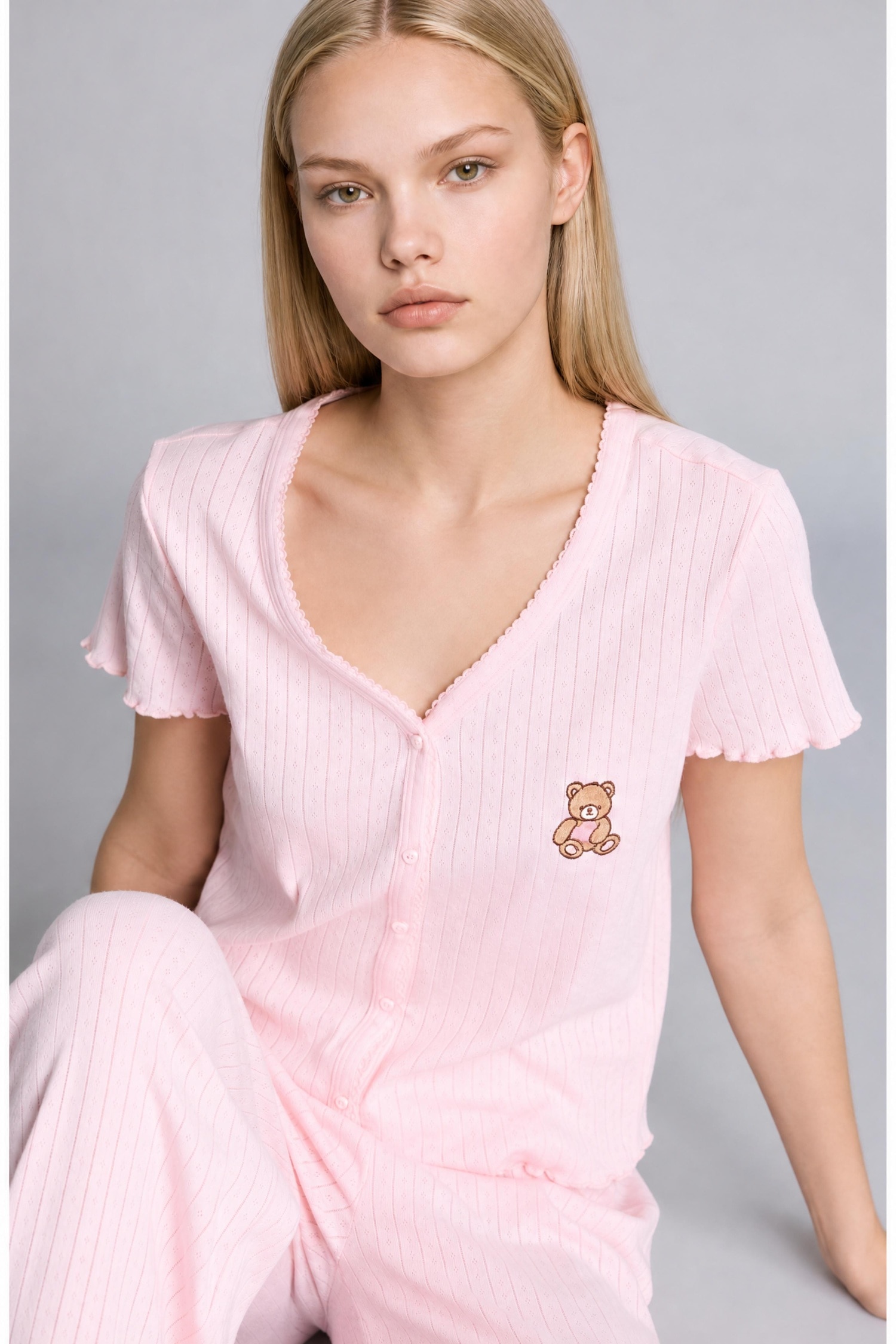 DeFacto Regular Fıt Kısa Kollu Ayıcıklı Pijama Takımı görsel 3