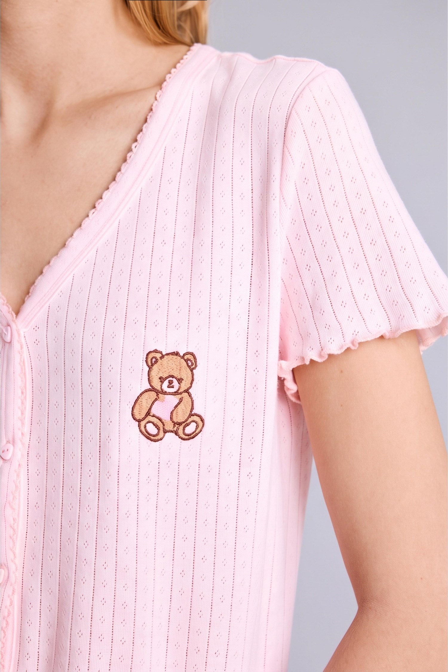 DeFacto Regular Fıt Kısa Kollu Ayıcıklı Pijama Takımı görsel 4