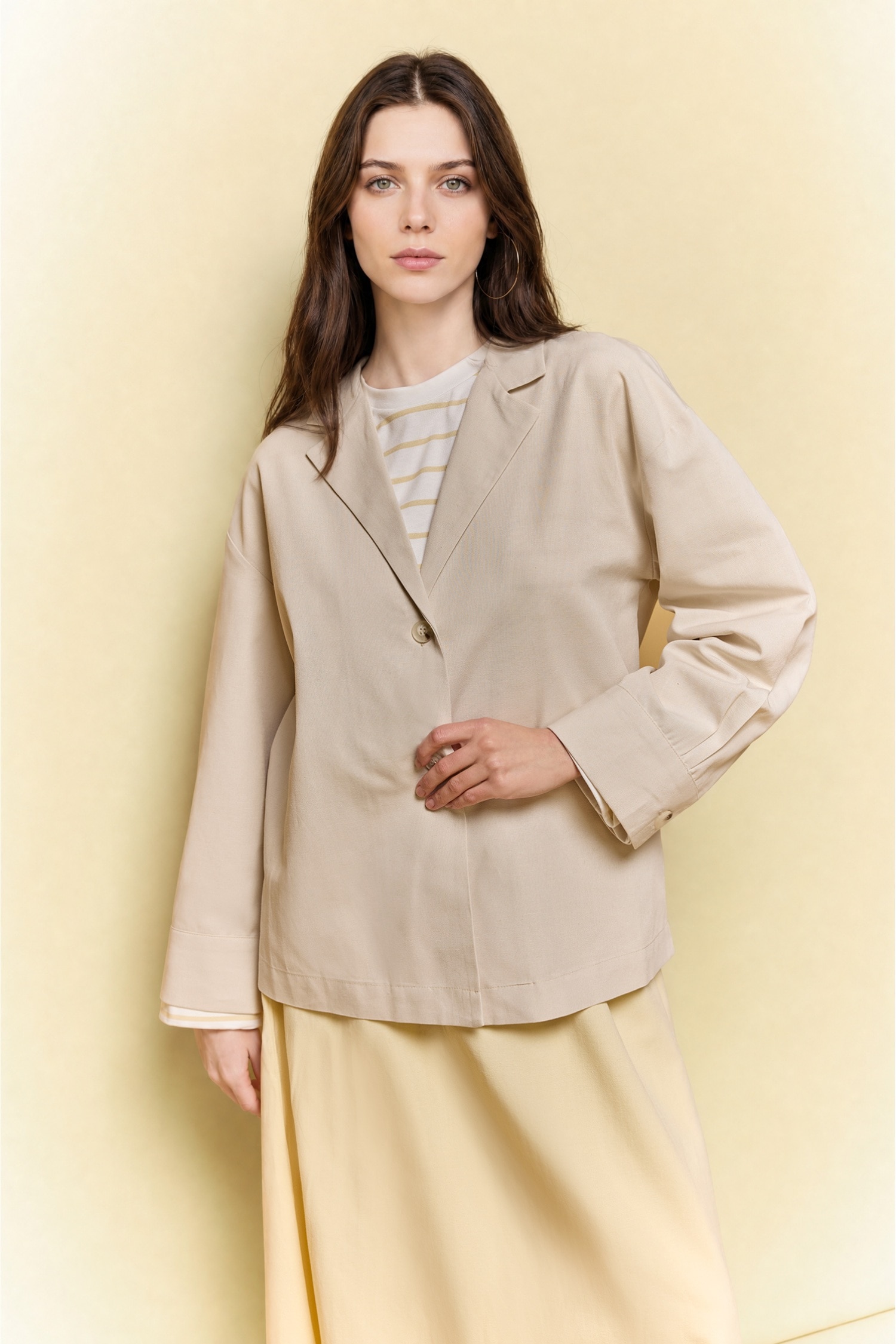 DeFacto Relax Fıt Keten Karışımlı Blazer Ceket