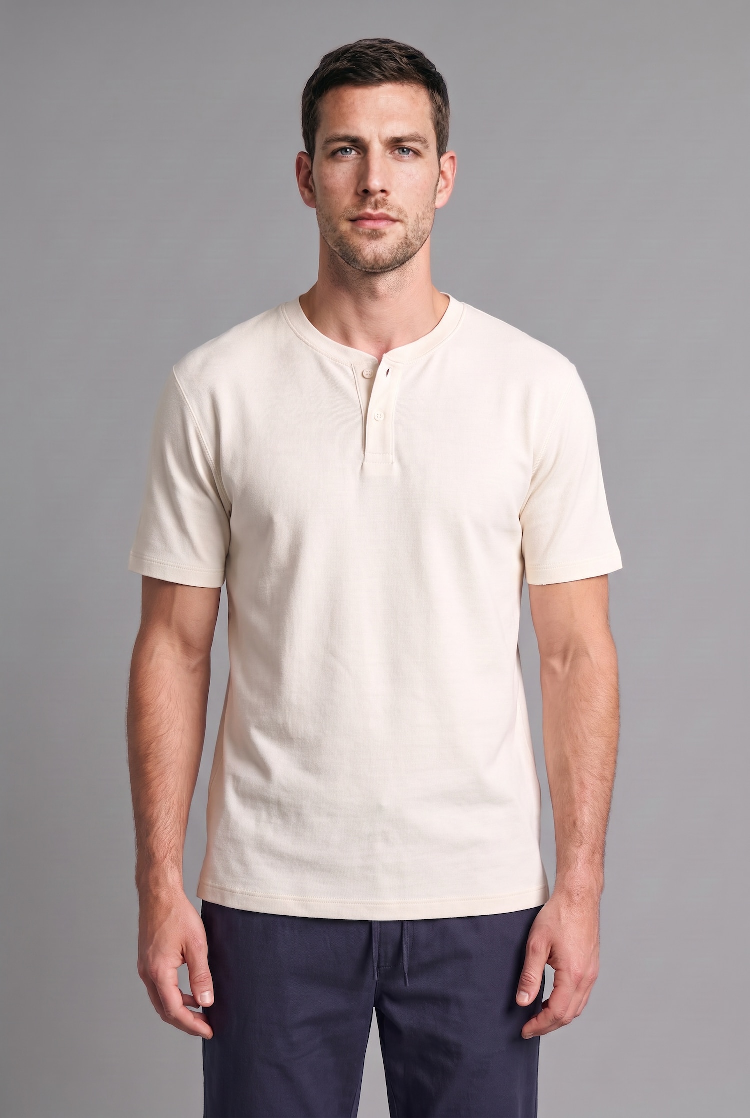 DeFacto Slim Fit Henley Yaka Basic Tişört görsel 2