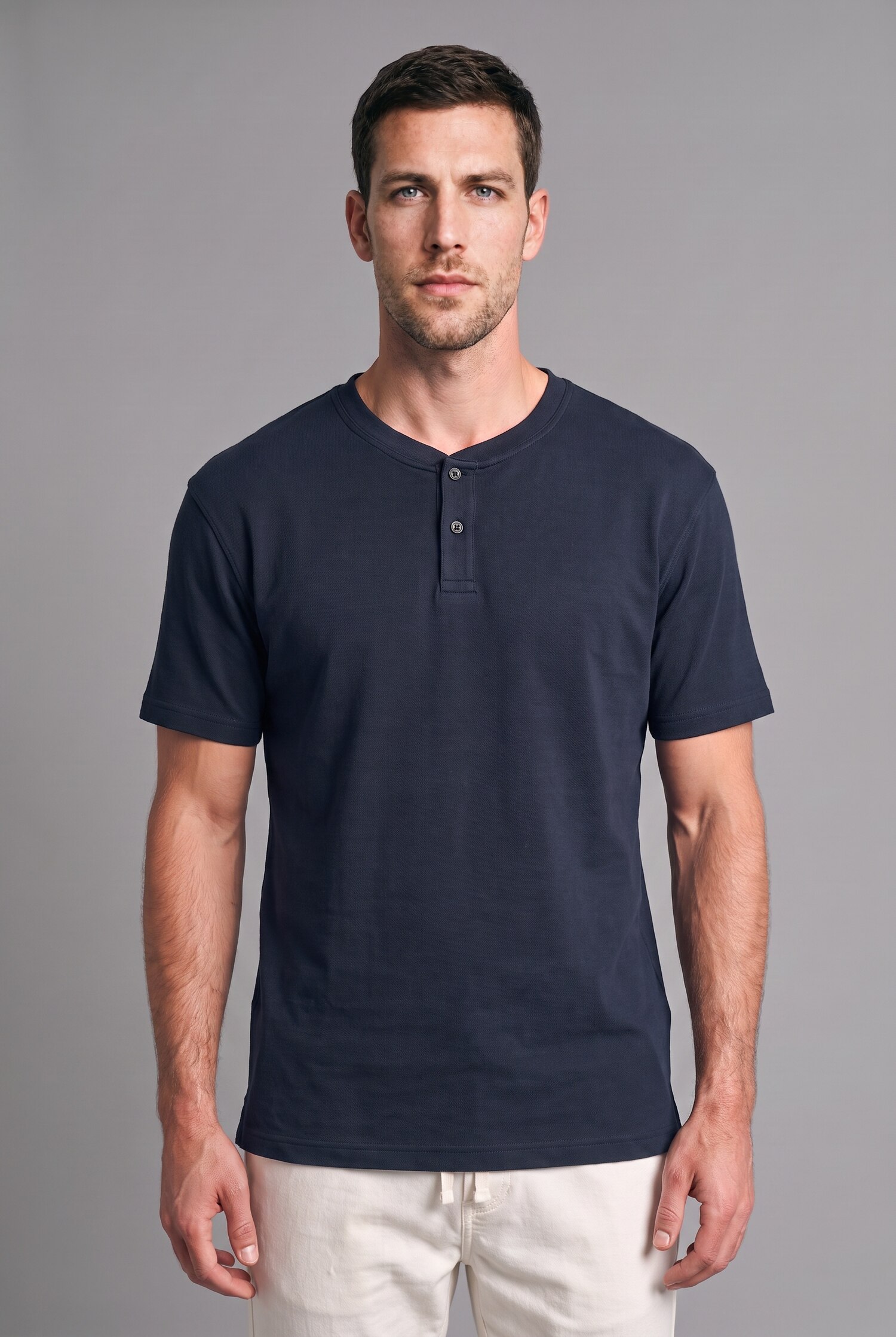 DeFacto Slim Fit Henley Yaka Basic Tişört görsel 2