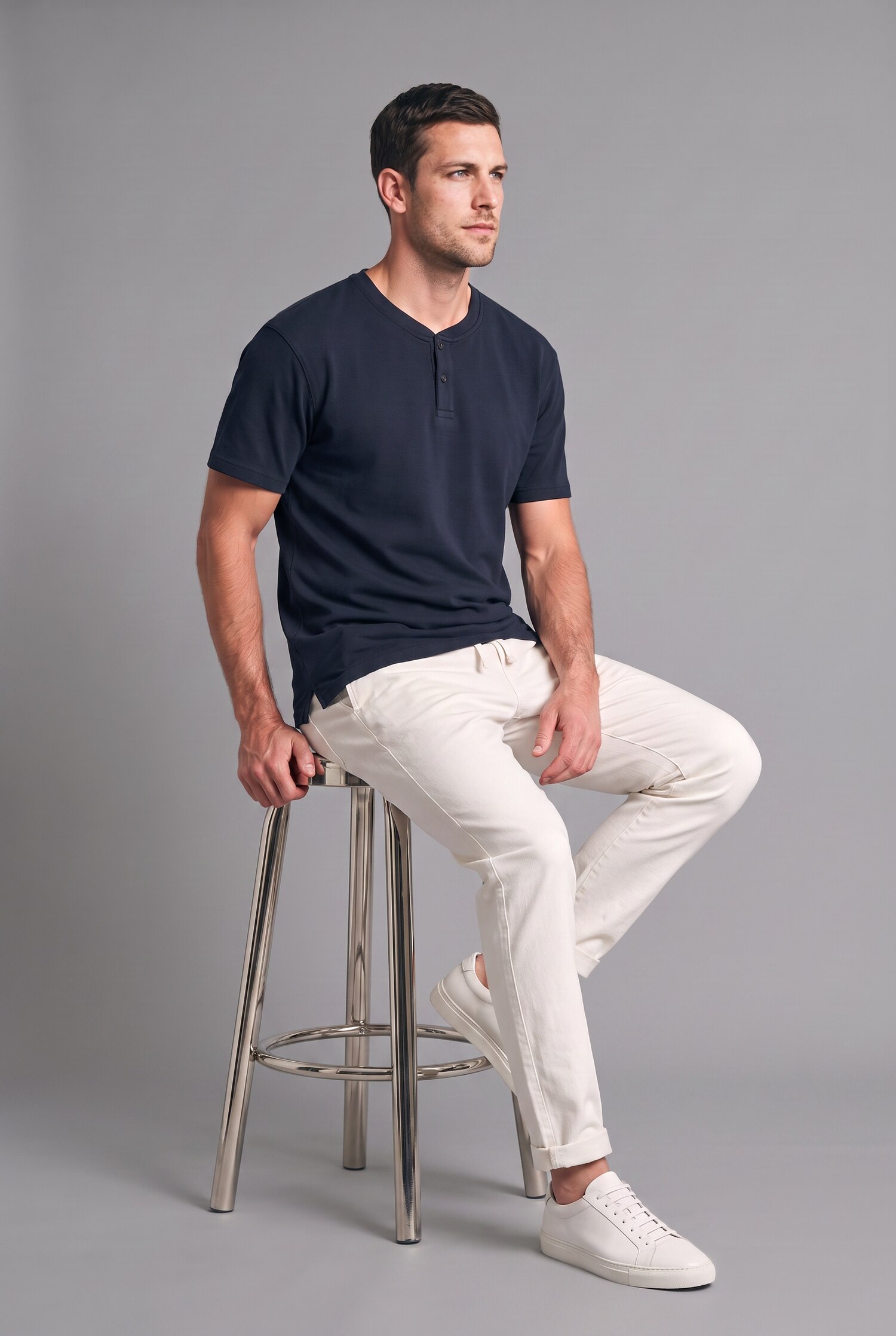 DeFacto Slim Fit Henley Yaka Basic Tişört görsel 4