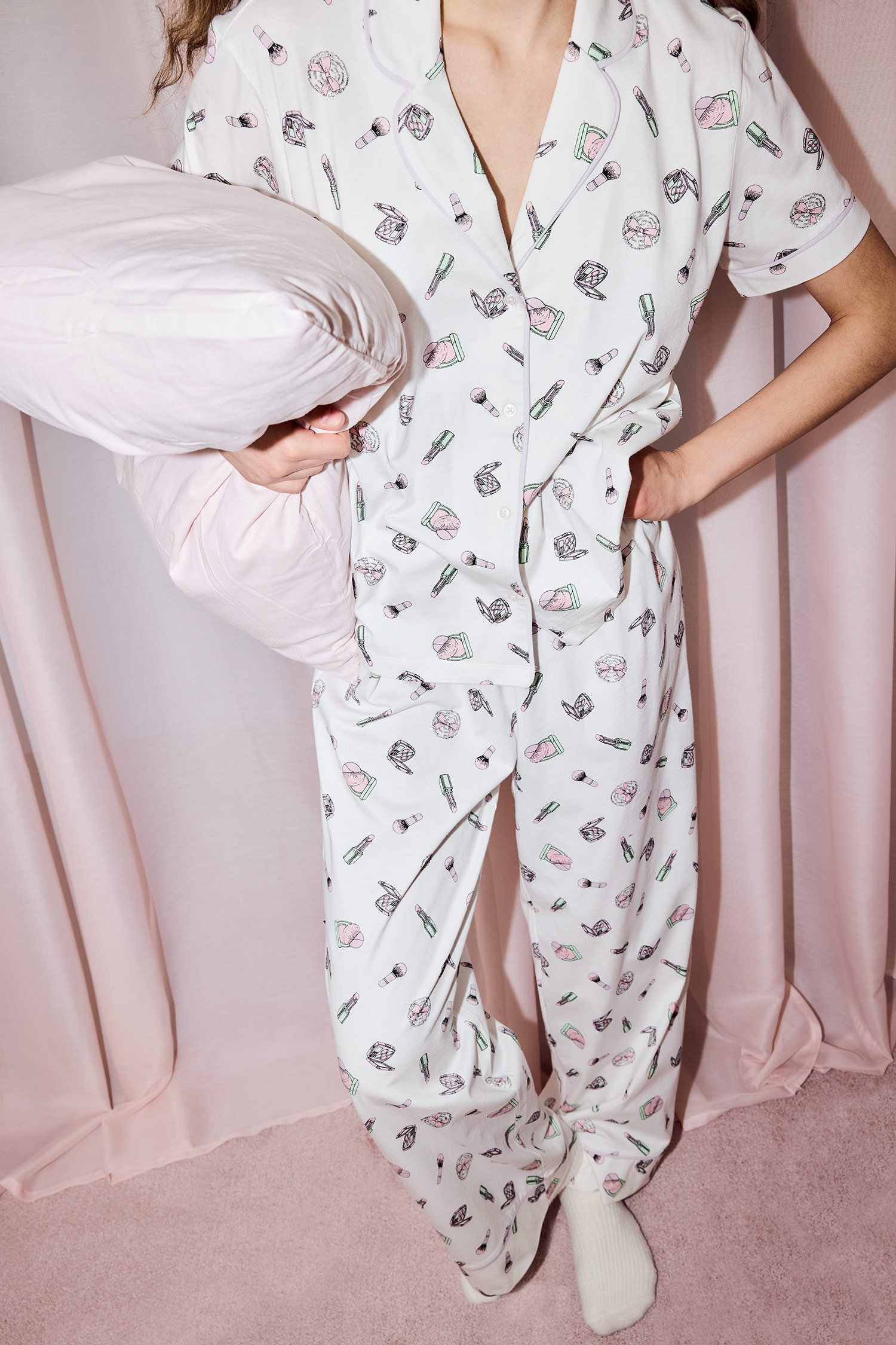 DeFacto %100 Pamuk Regular Fıt Kısa Kollu Baskılı Pijama Takımı görsel 4