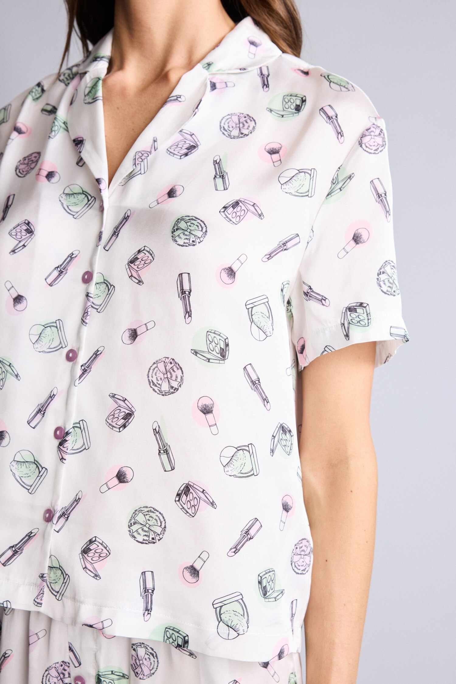 DeFacto Saten Desenli Şortlu Pijama Takımı görsel 8