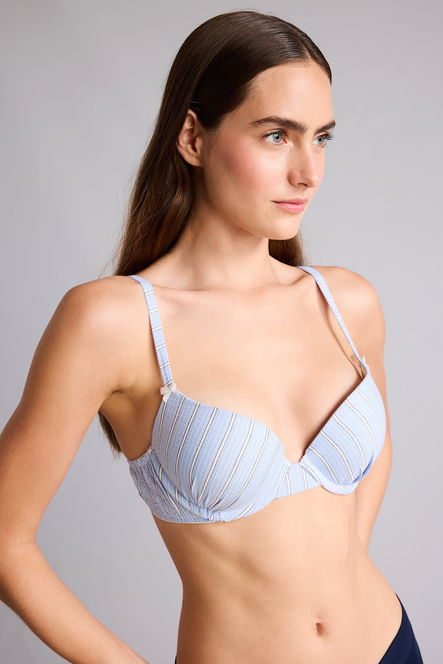 DeFacto Poplin Kaplı Push Up Balenli Çizgili Bra görsel 3