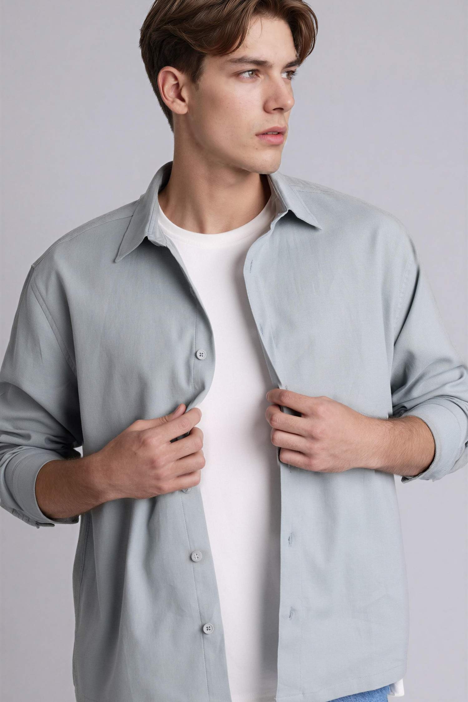 Grey MAN Boxy Fit Shirt Collar Woven Long Sleeve Shirt 3514886
