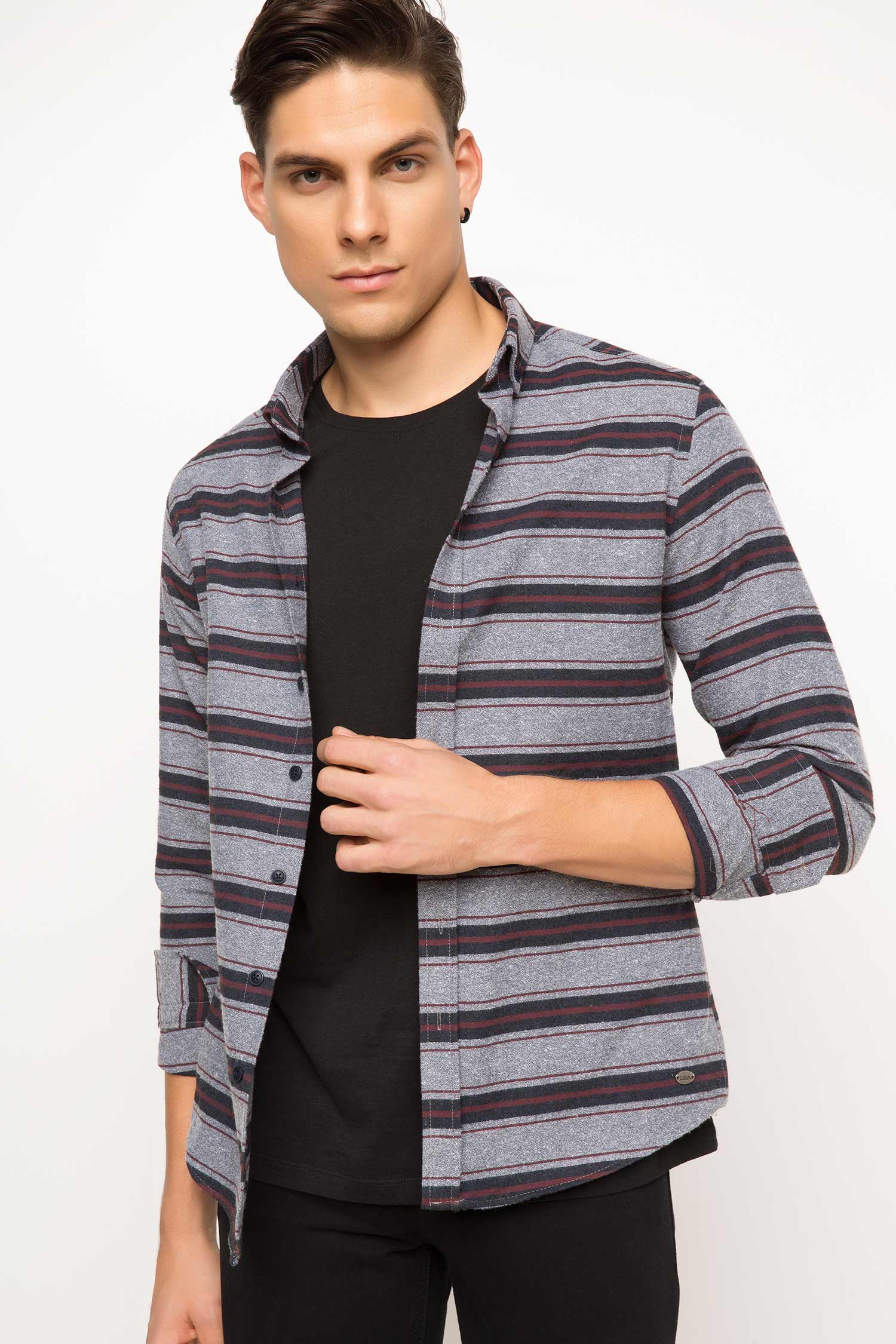 Defacto Polo Yaka Slim Fit Uzun Kollu Gömlek. 1