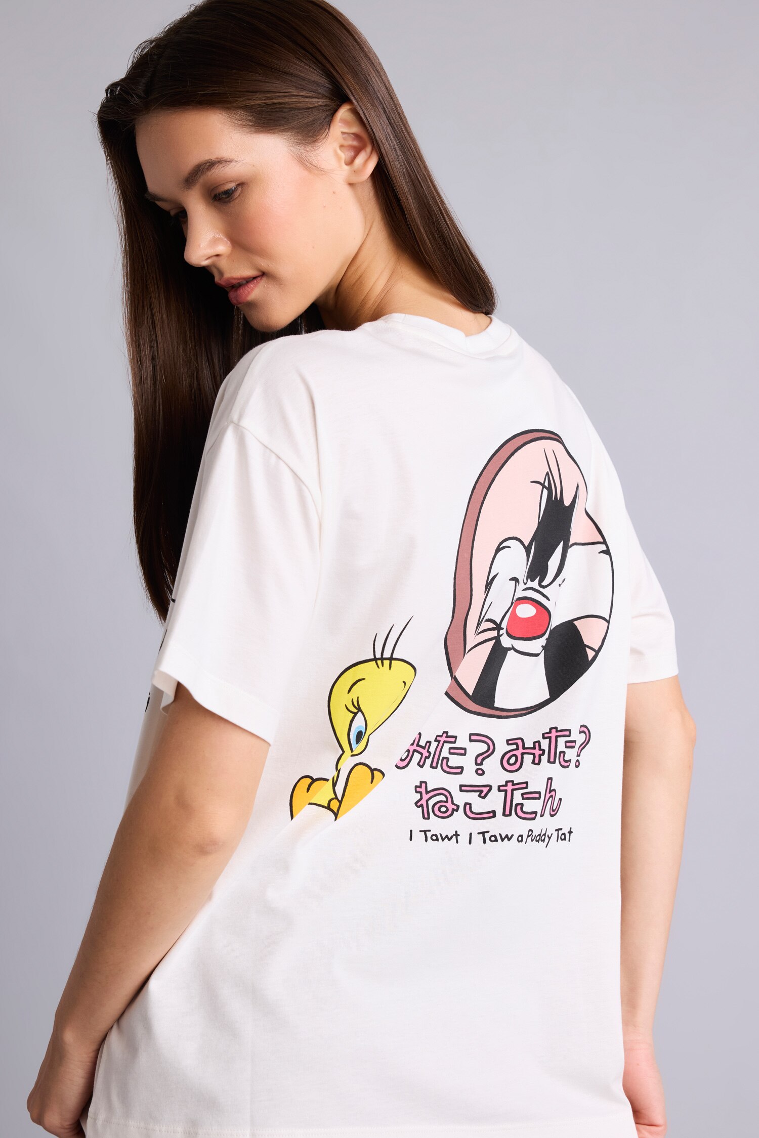 DeFacto %100 Pamuk Looney Tunes Oversıze Baskılı Kısa Kollu Tişört