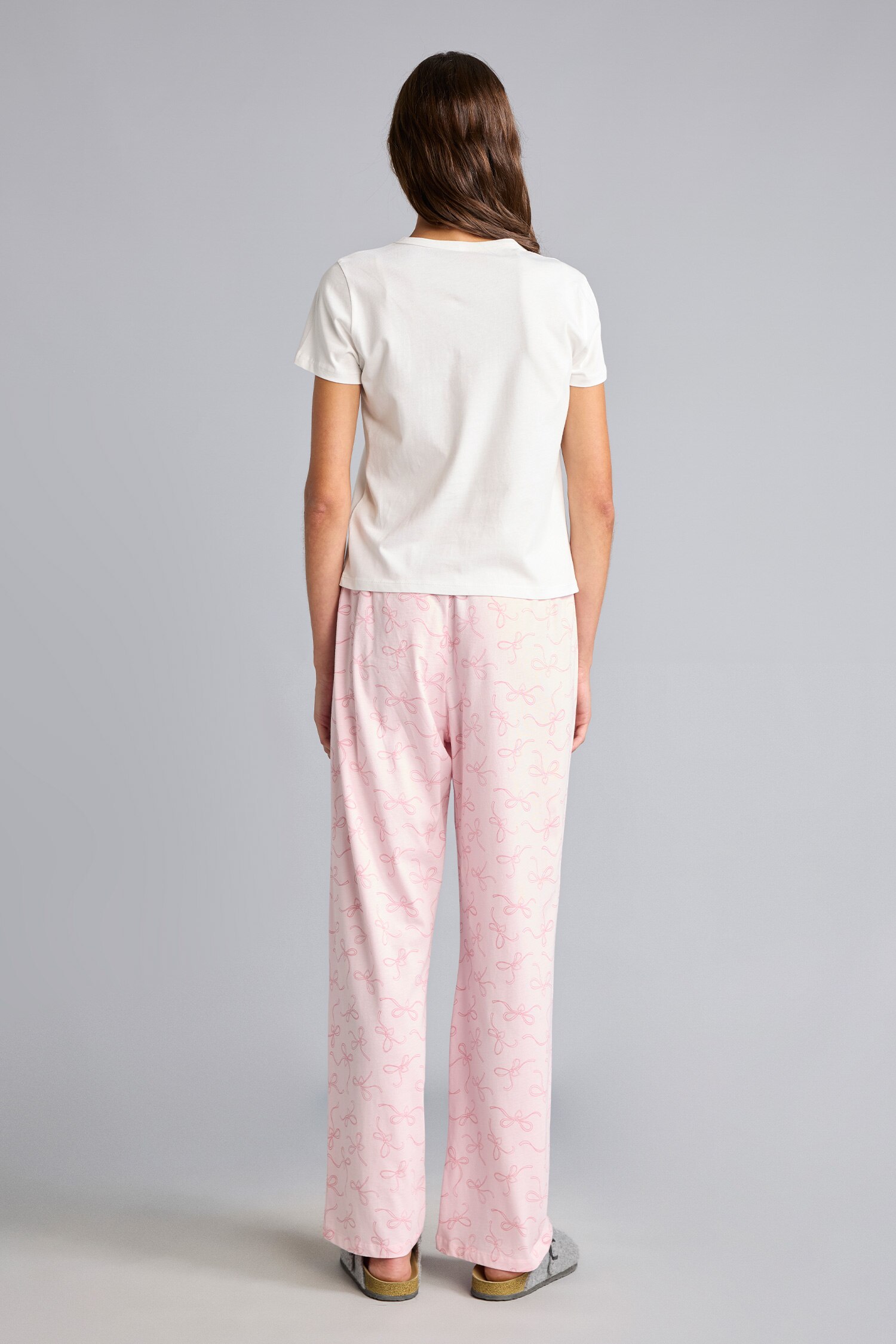 DeFacto Kısa Kollu Üst Desenli Geniş Paça Alt Pijama Takımı görsel 6