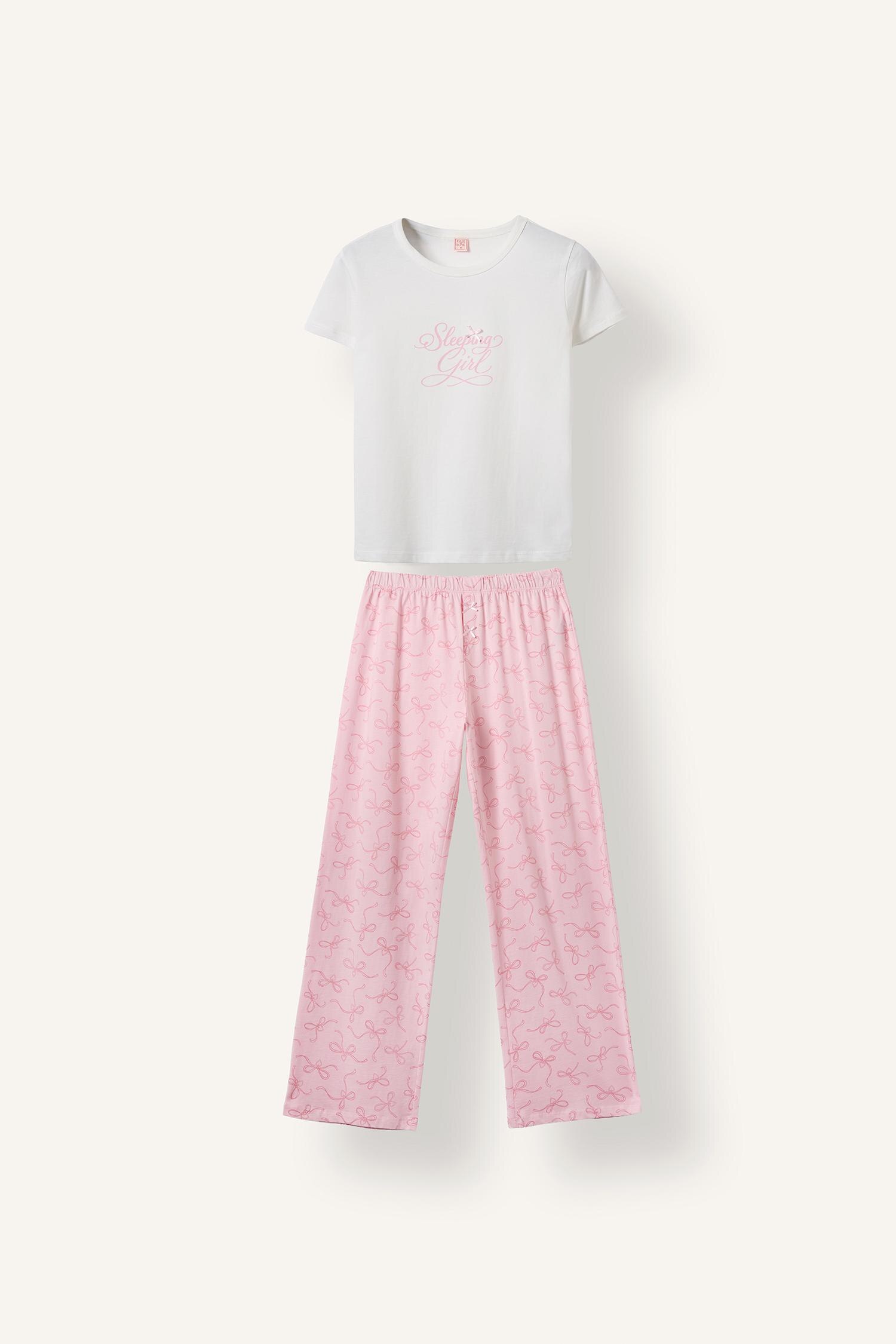DeFacto Kısa Kollu Üst Desenli Geniş Paça Alt Pijama Takımı görsel 7
