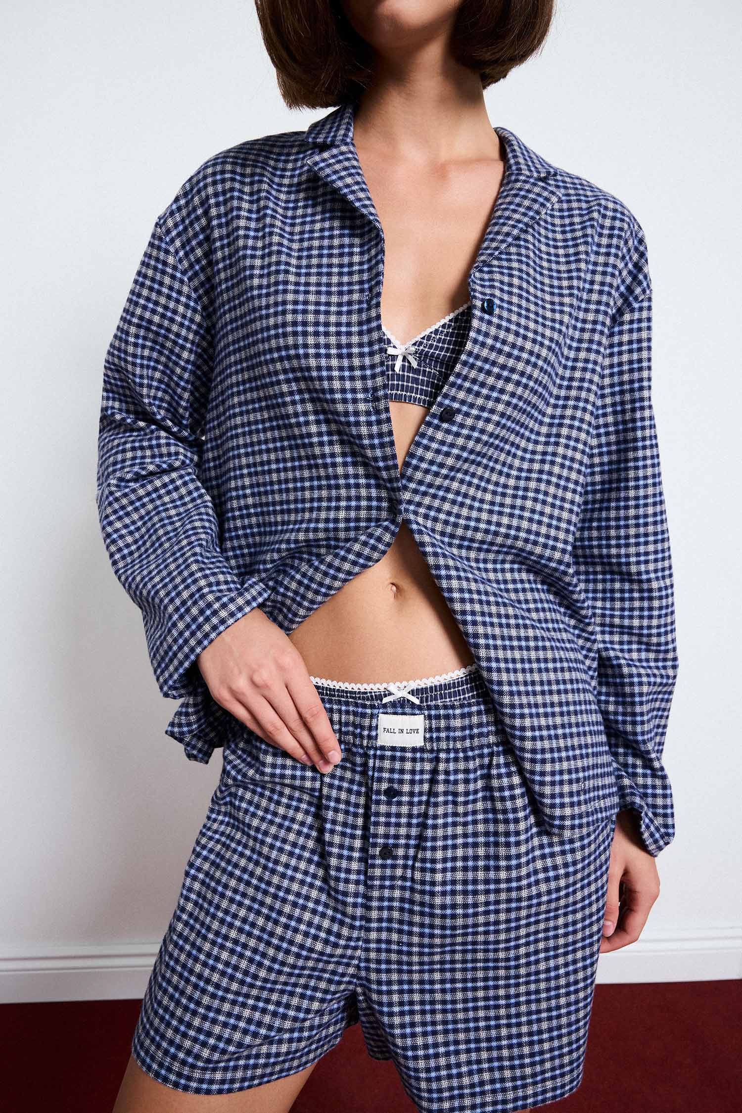 DeFacto Regular Fit Kareli Şortlu Flanel Takım görsel 3