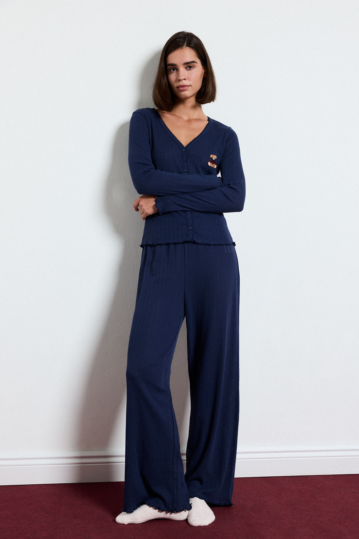 DeFacto Regular Fit Uzun Kollu Geniş Paça Pijama Takımı