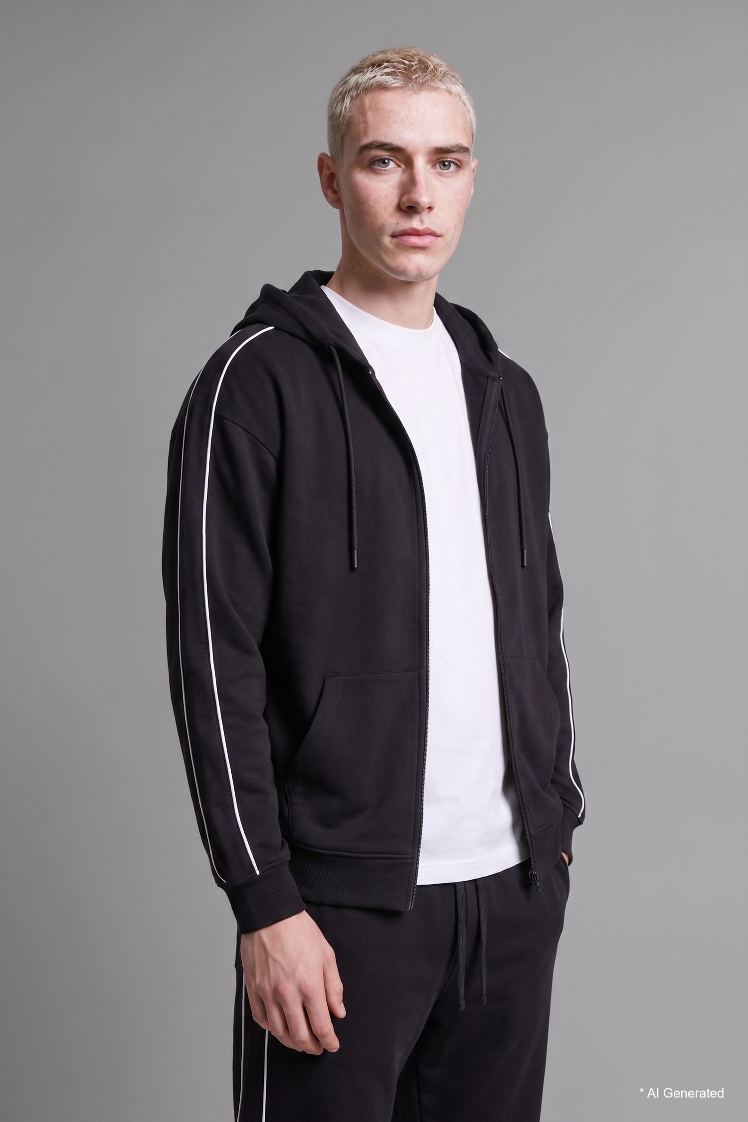 DeFacto Boxy Fit Şeritli Kapüşonlu Sweatshirt Hırka görsel 2