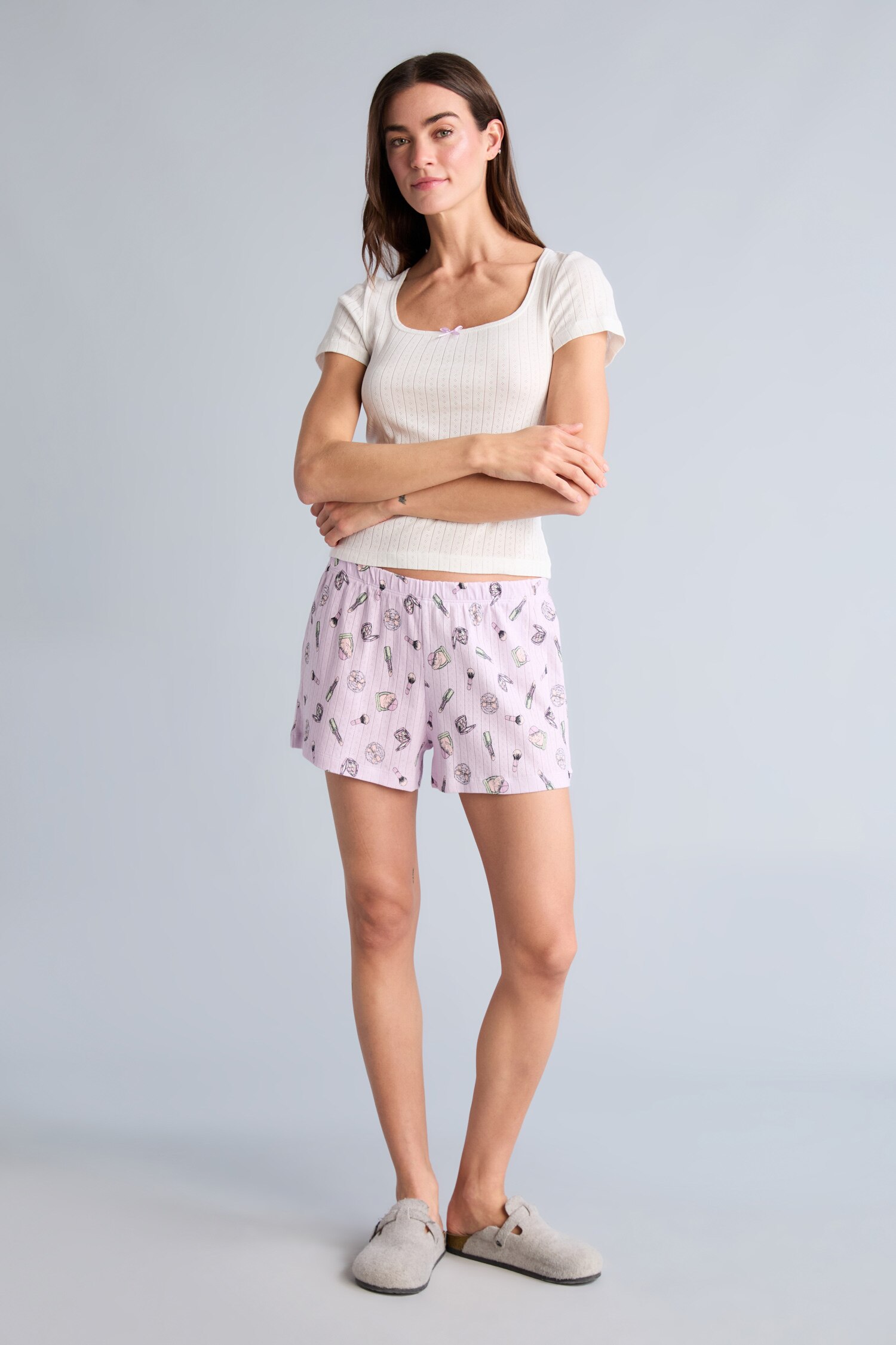 DeFacto %100 Pamuk Regular Fıt Kısa Kollu Crop Kesim Şortlu Pijama Takımı görsel 5