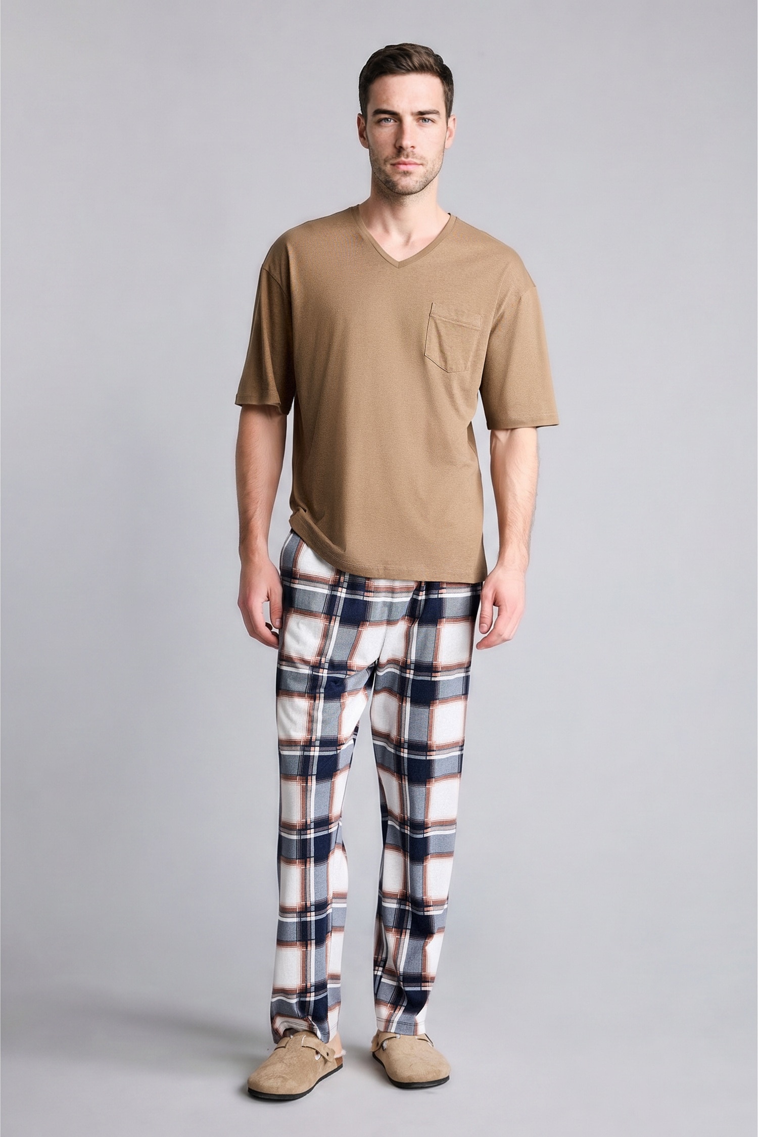 DeFacto Pijama Takımı Kısa Kollu Üst Kareli Alt görsel 2
