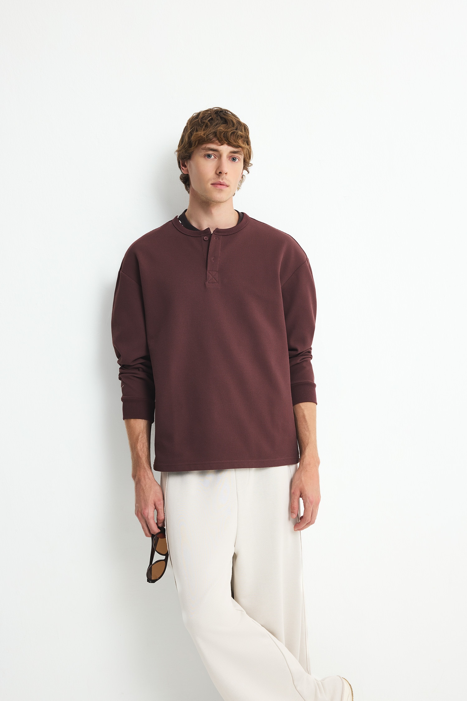 DeFacto Boxy Fit Düğmeli Waffle Sweatshirt