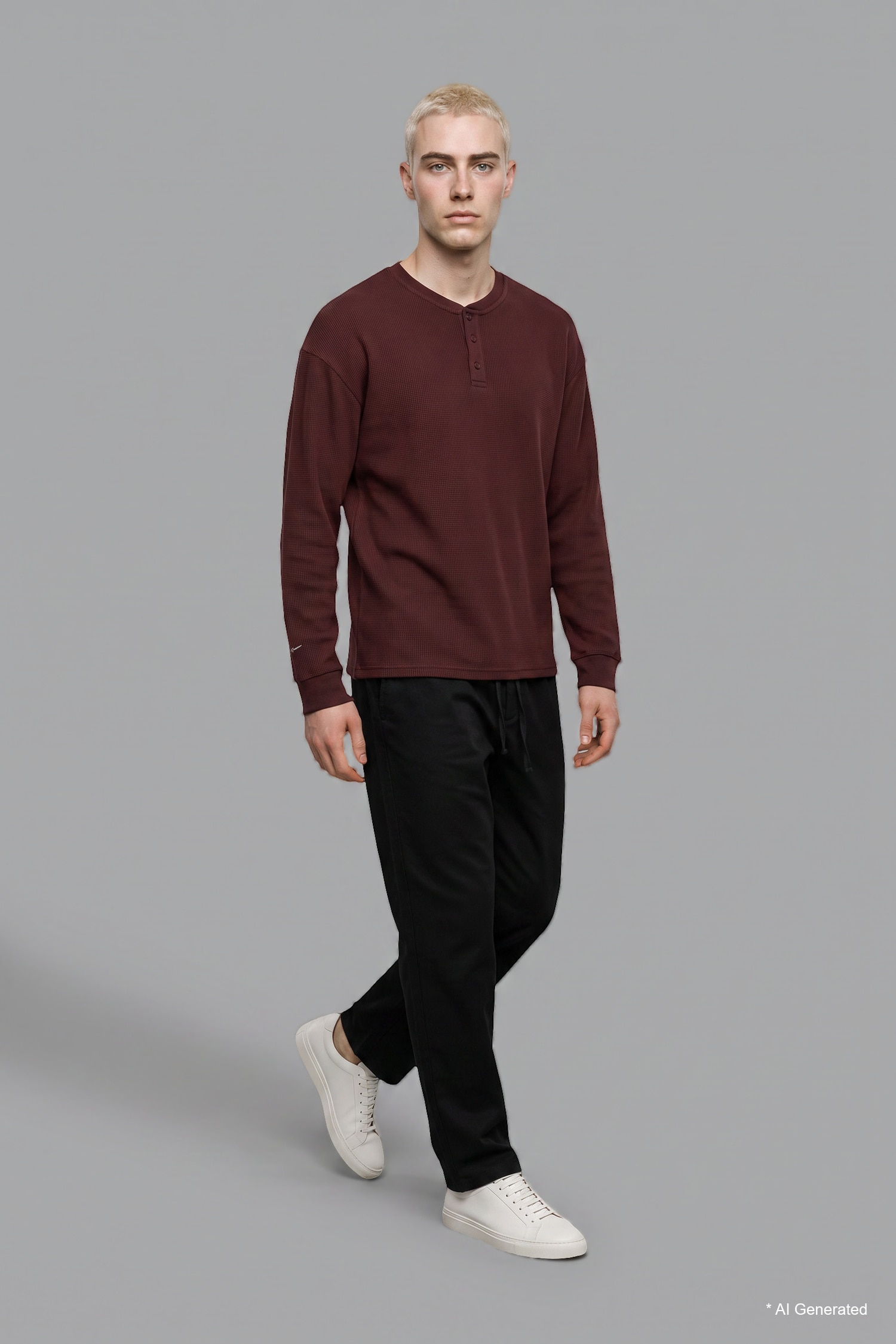DeFacto Boxy Fit Düğmeli Waffle Sweatshirt görsel 3
