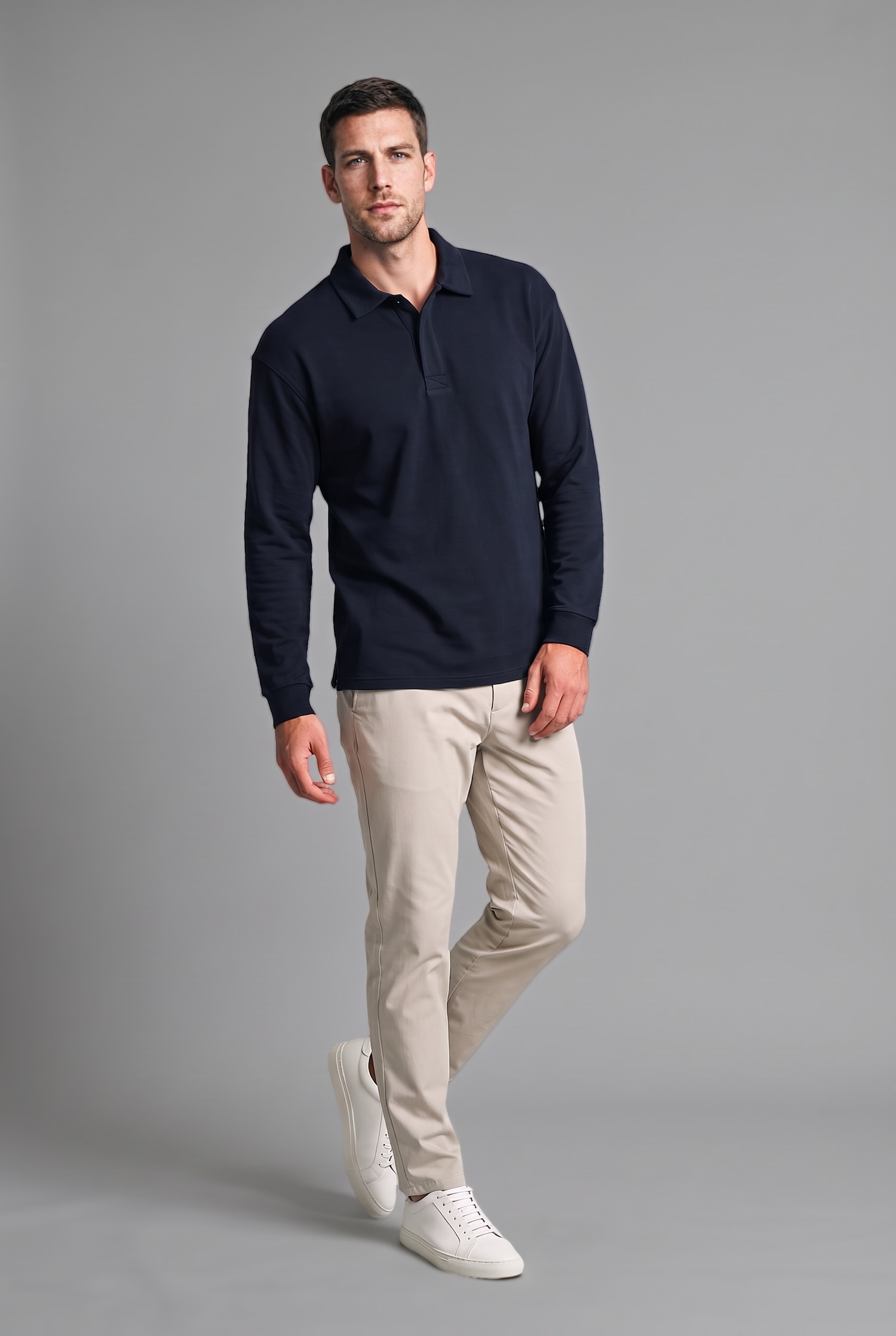 DeFacto Relax Fit Polo Yaka Basic Sweatshirt