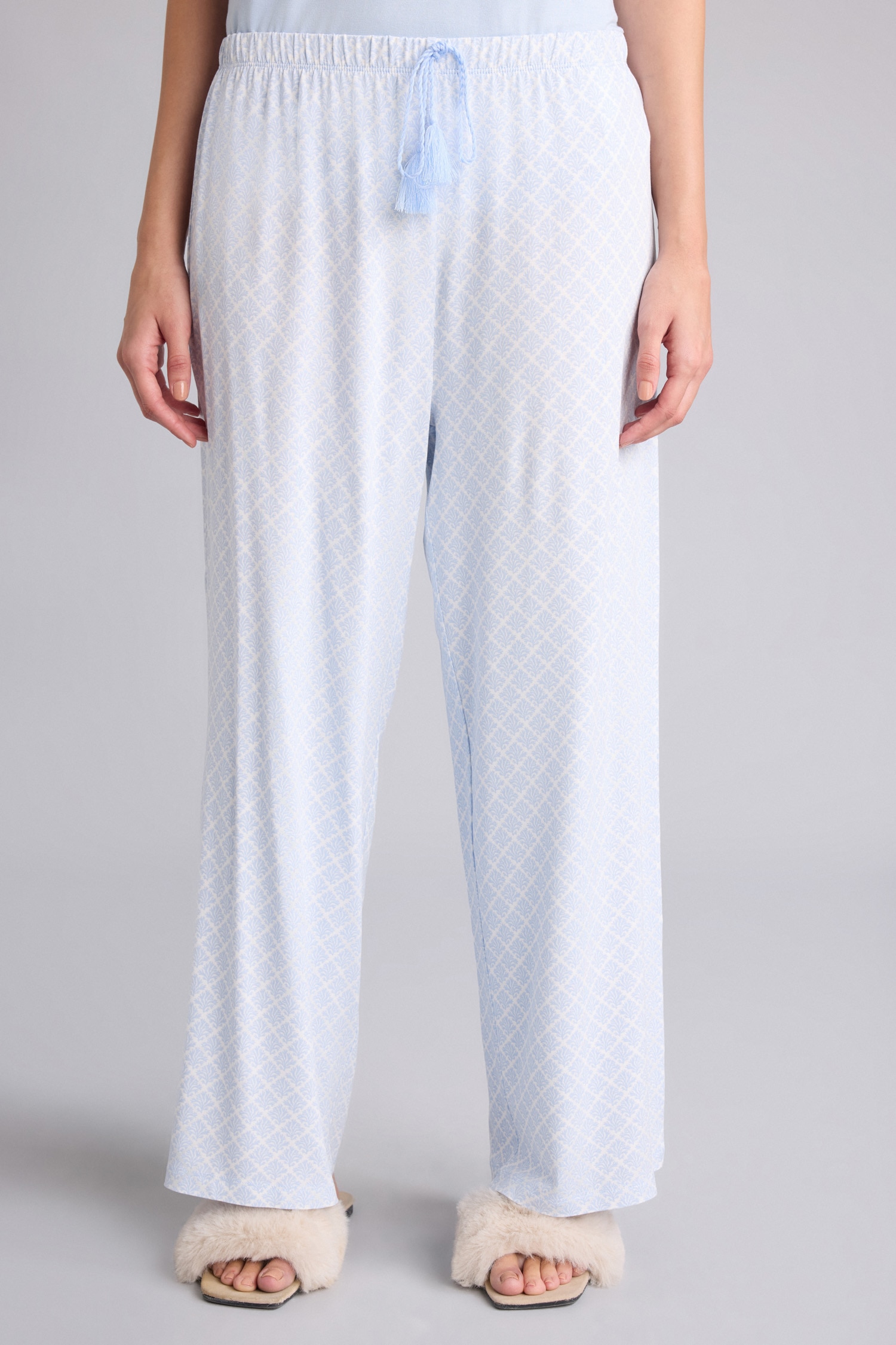 DeFacto Regular Fıt Kısa Kollu Üst Geniş Paça Alt Pijama Takımı görsel 5