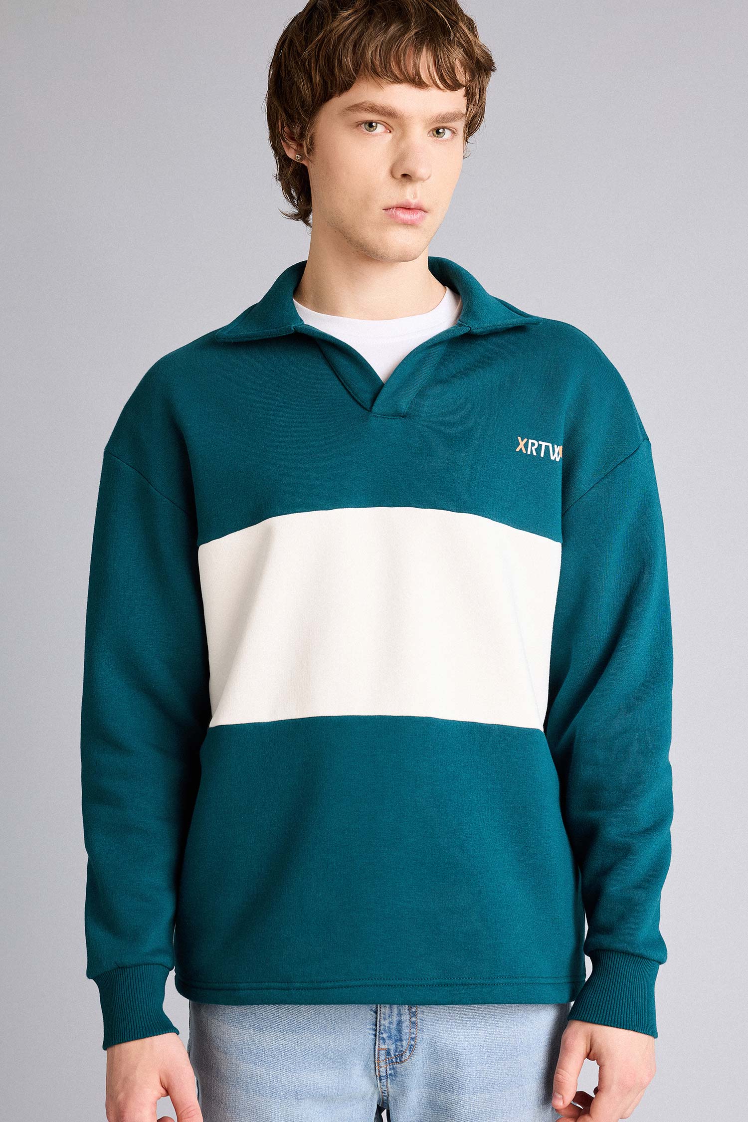 DeFacto Boxy Fıt Polo Yaka Sweatshirt