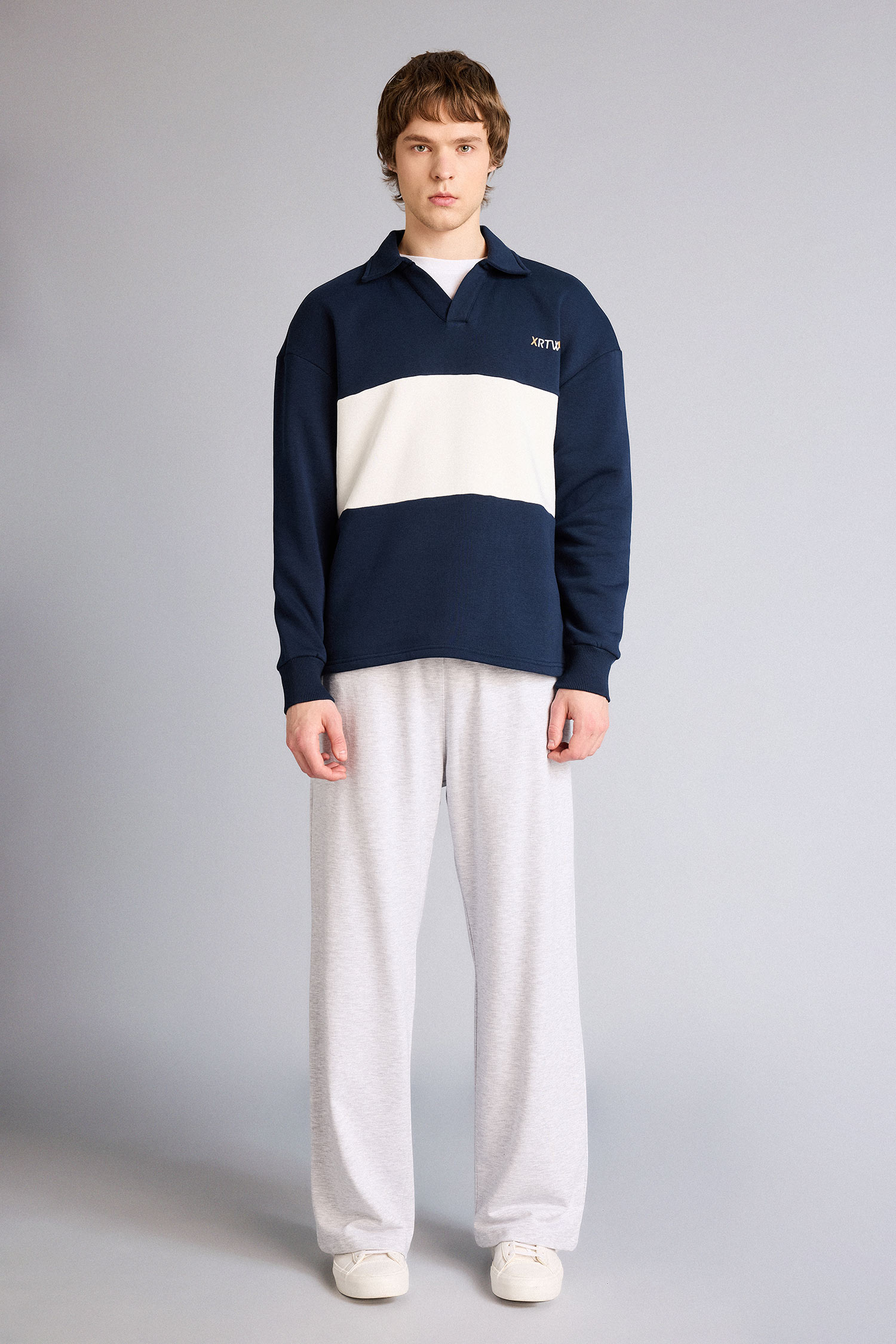 DeFacto Boxy Fıt Polo Yaka Sweatshirt görsel 2