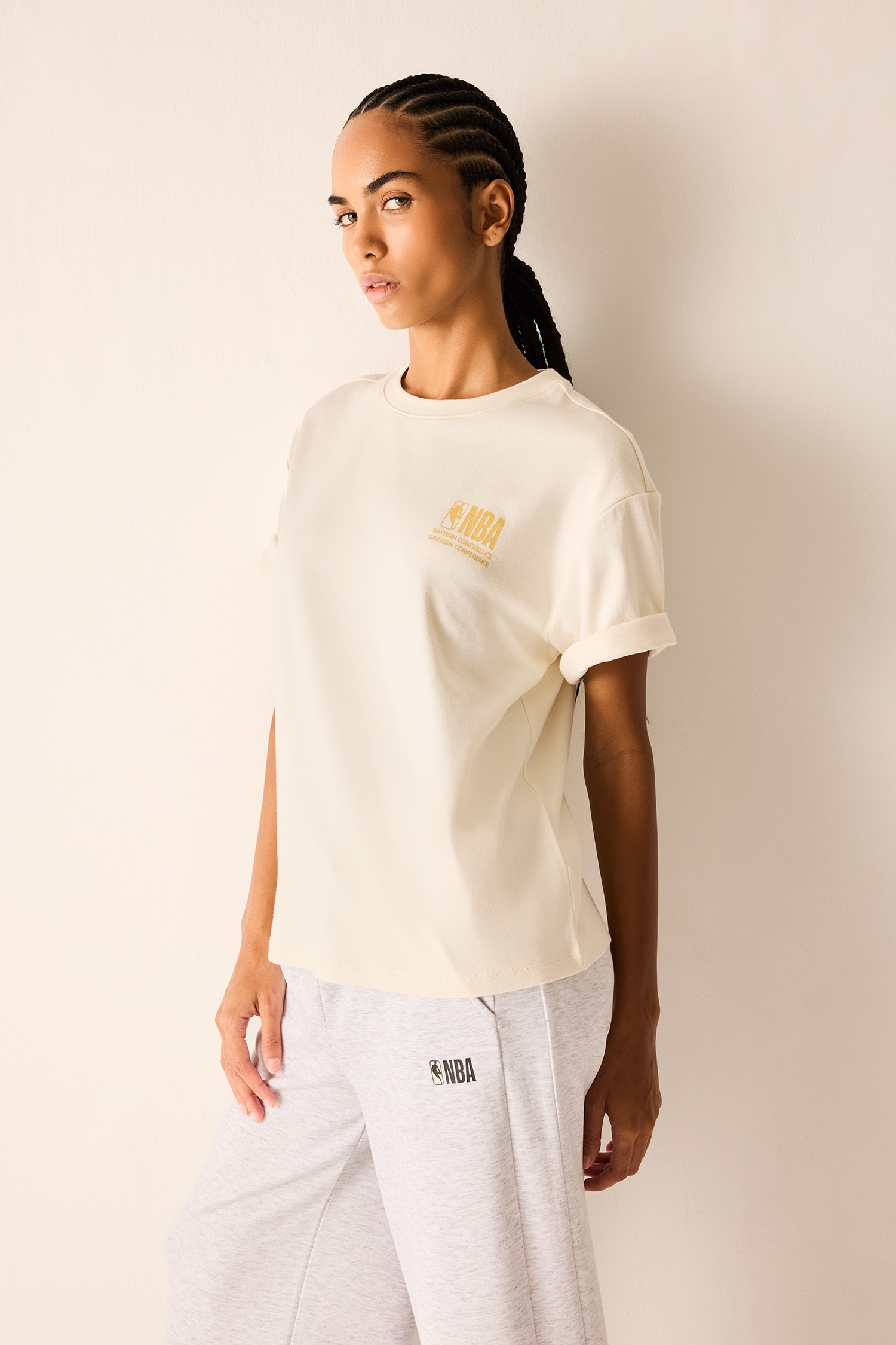 DeFacto %100 Pamuk NBA Wordmark Relax Fıt Sırt Baskılı Tişört görsel 3