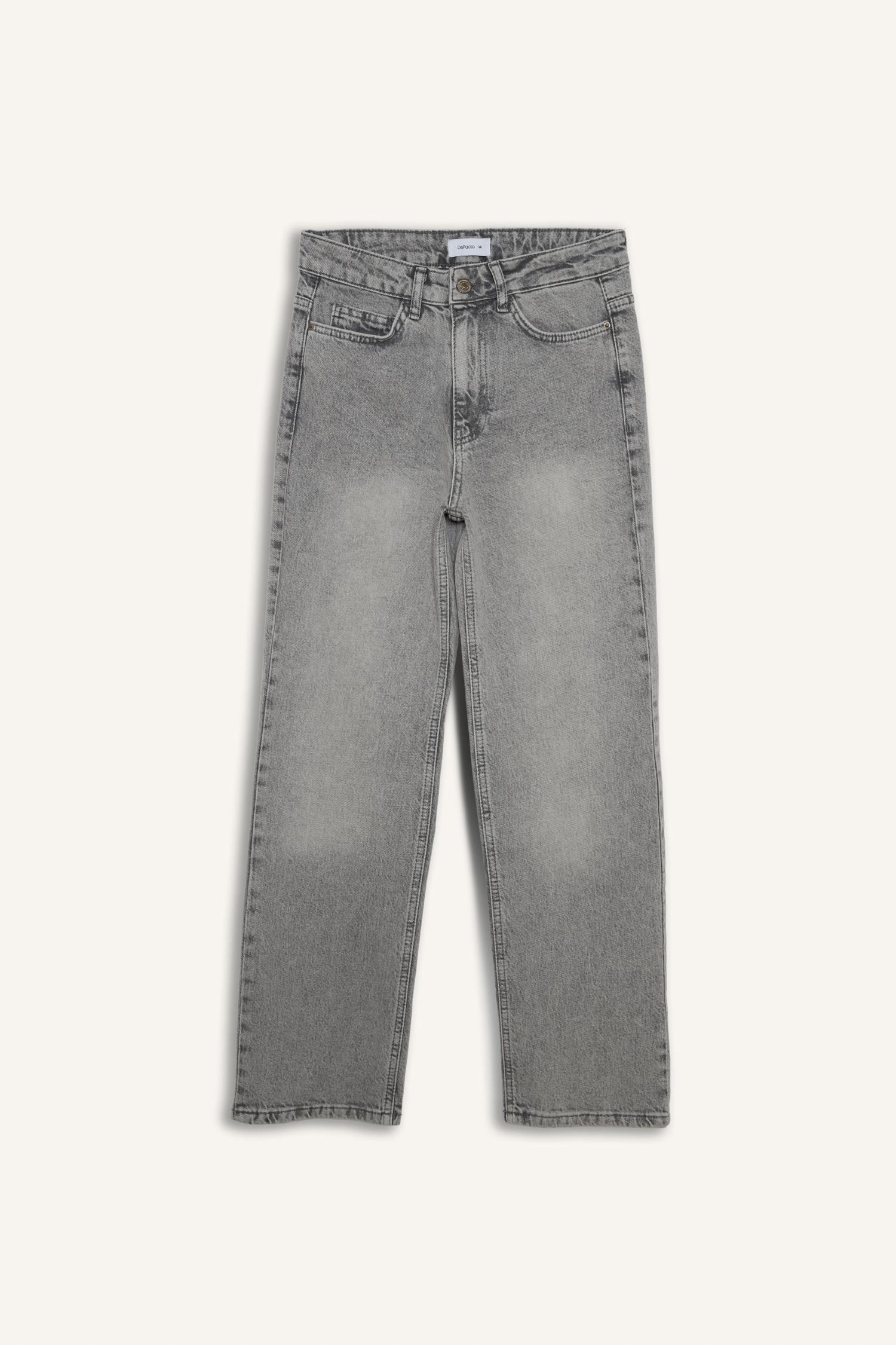 DeFacto Comfort Straıght Normal Bel Jean Yıkamalı Pantolon görsel 6
