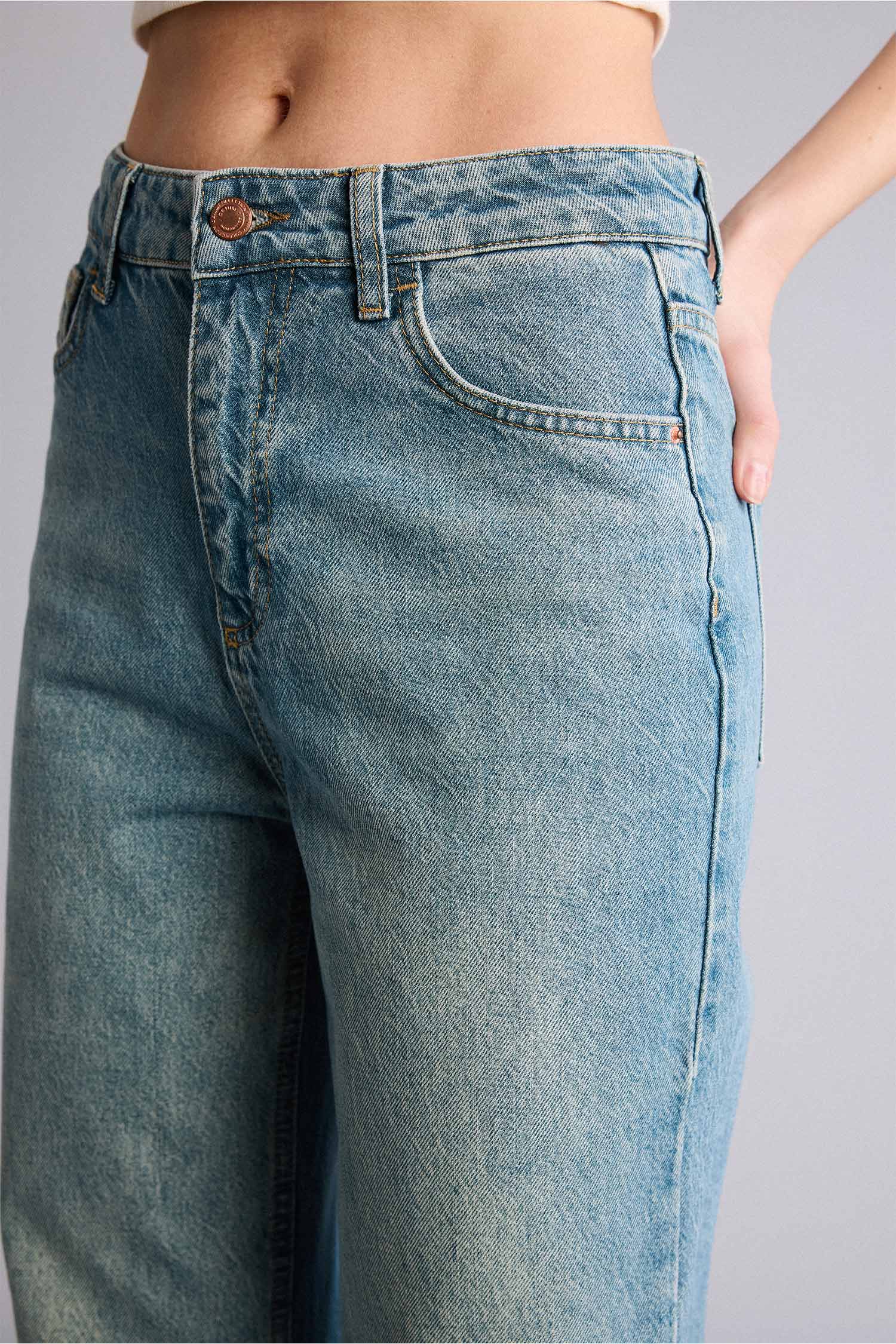 DeFacto %100 Pamuk 90's Wıde Leg Yüksek Bel Jean Pantolon görsel 4