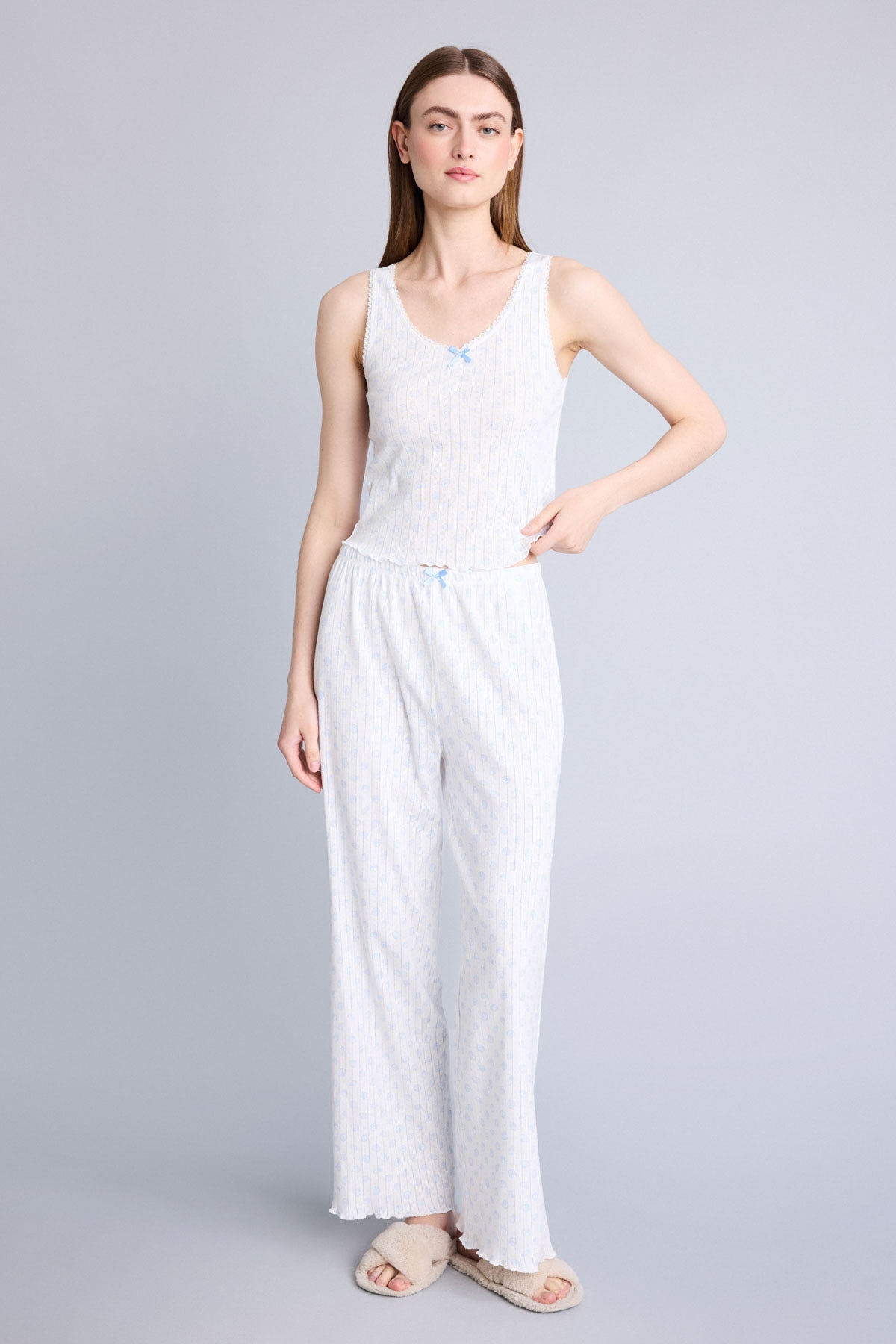DeFacto %100 Pamuk Regular Fıt Kolsuz Pijama Takımı görsel 2