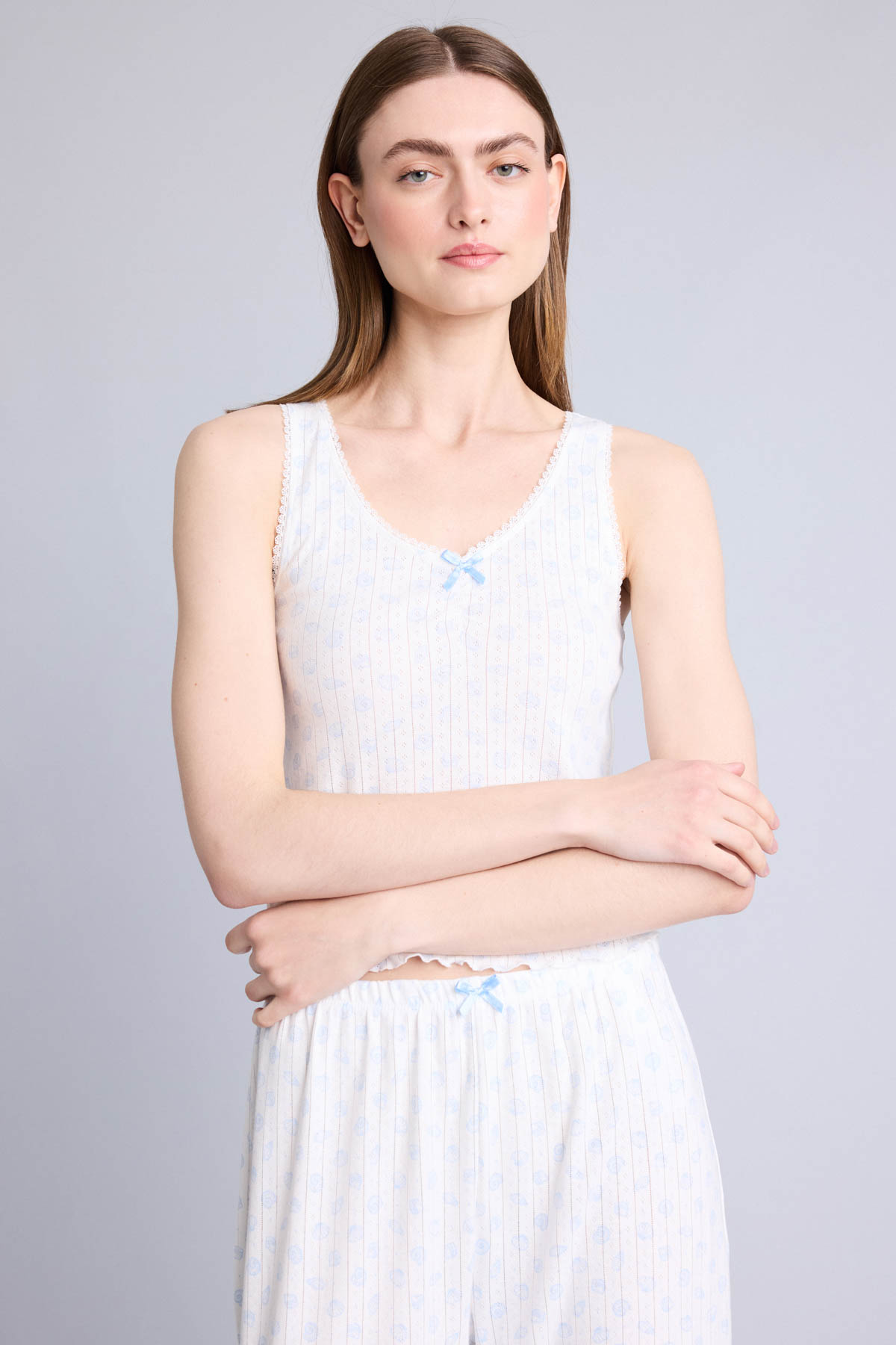DeFacto %100 Pamuk Regular Fıt Kolsuz Pijama Takımı görsel 3