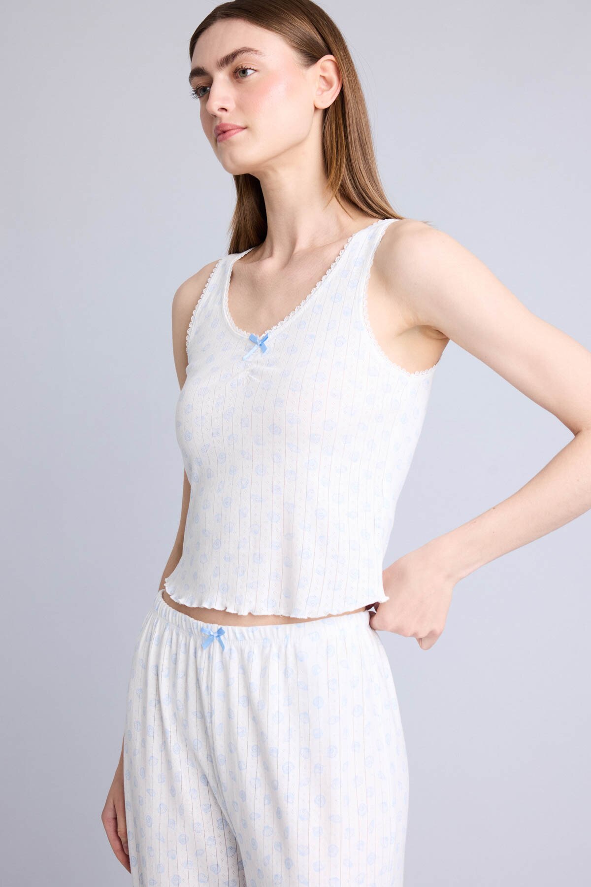 DeFacto %100 Pamuk Regular Fıt Kolsuz Pijama Takımı görsel 5