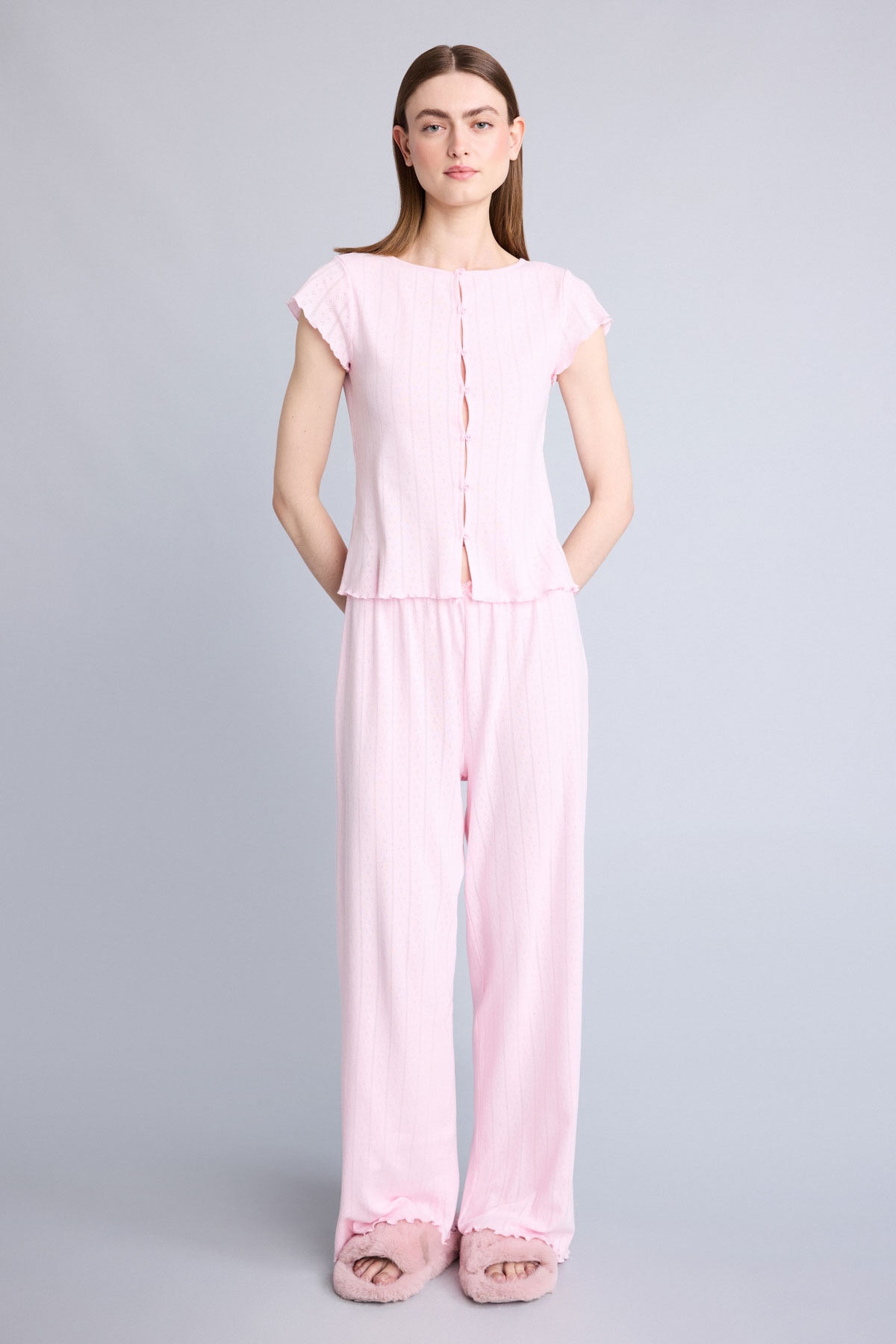 DeFacto %100 Pamuk Regular Fıt Kısa Kollu Pijama Takımı görsel 2