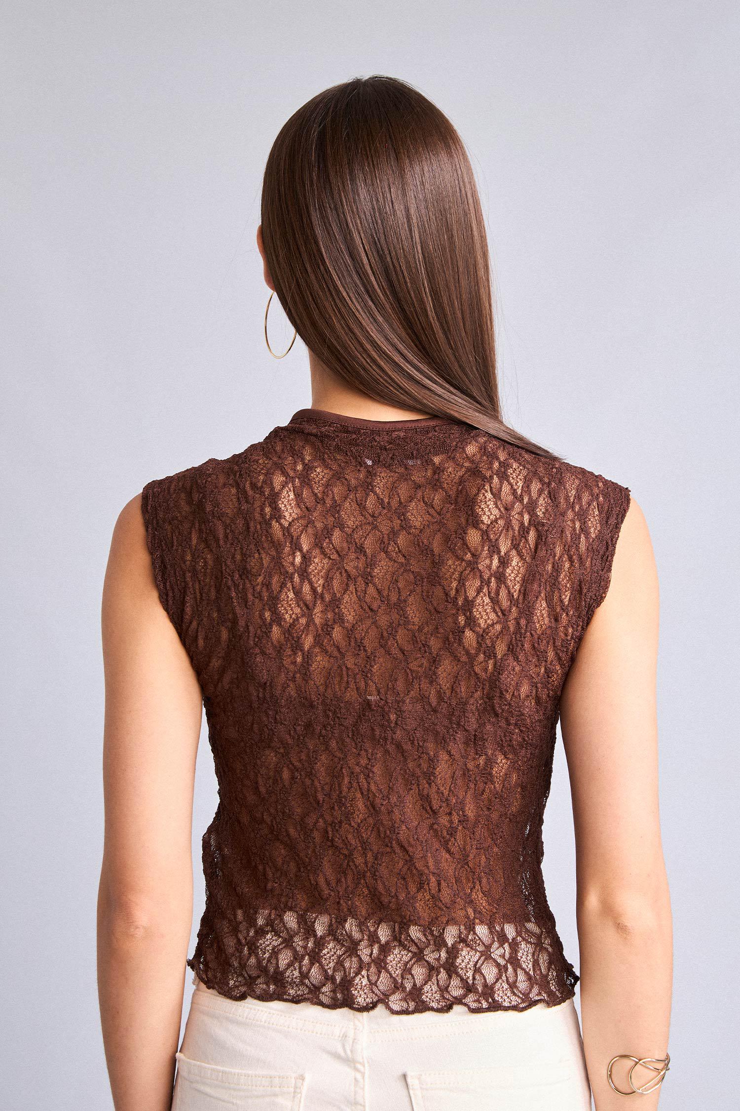 DeFacto Fitted Dantel Crop Basic Bluz görsel 7
