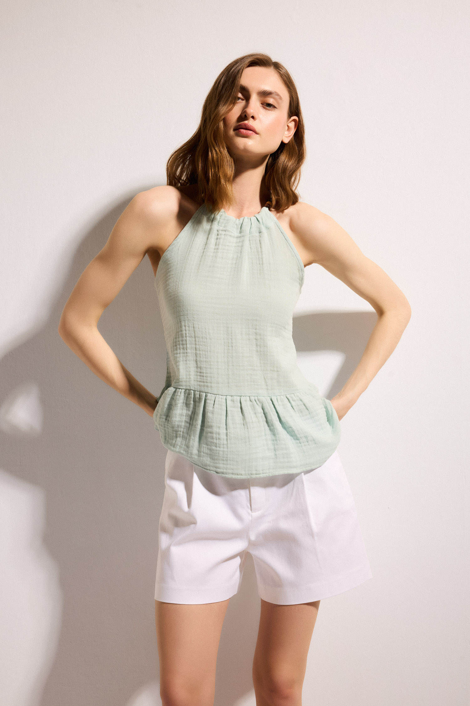 DeFacto %100 Pamuk Regular Fit Halter Yaka Müslin Bluz