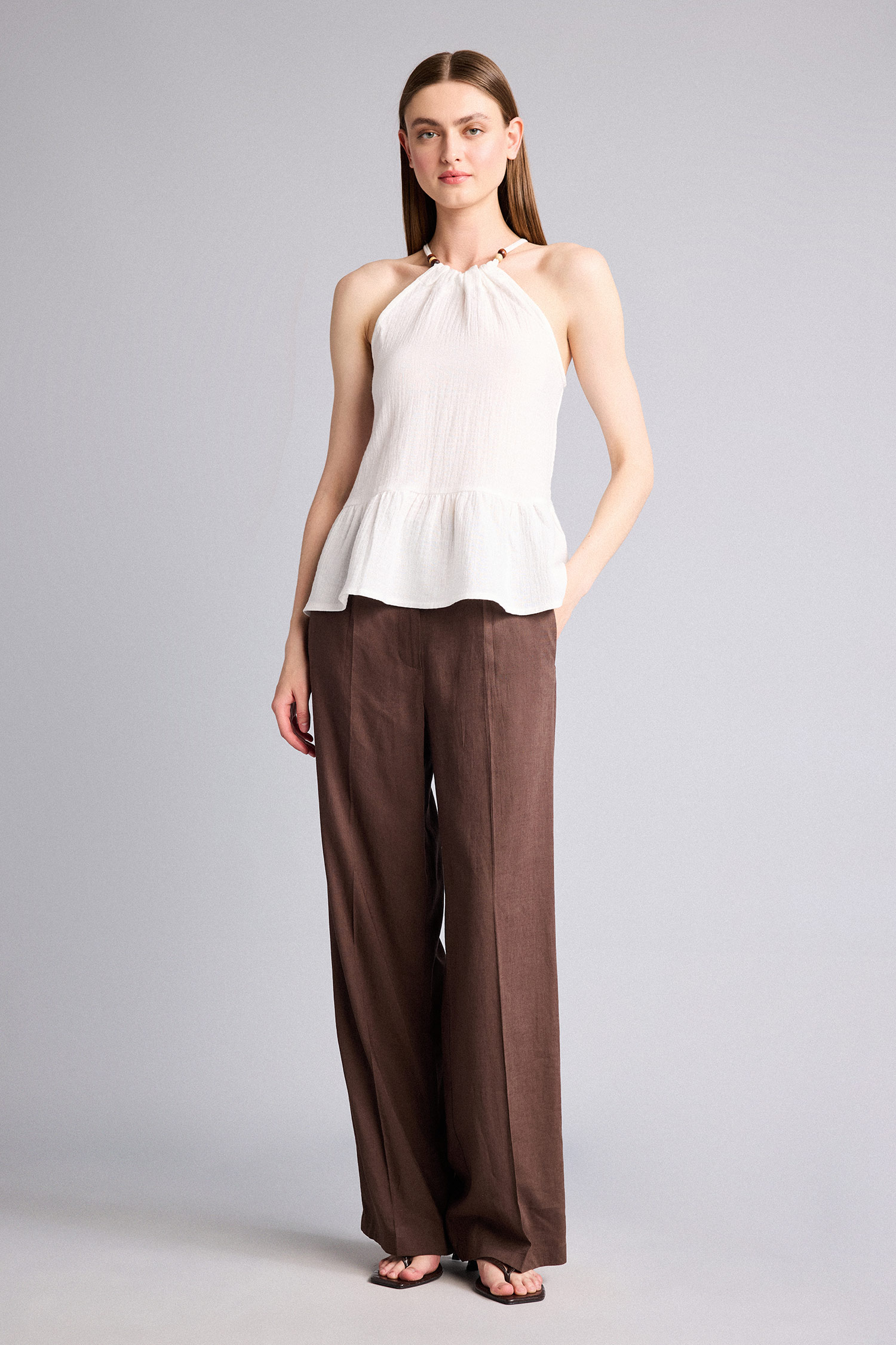 DeFacto Regular Fıt Halter Yaka Müslin Bluz görsel 2