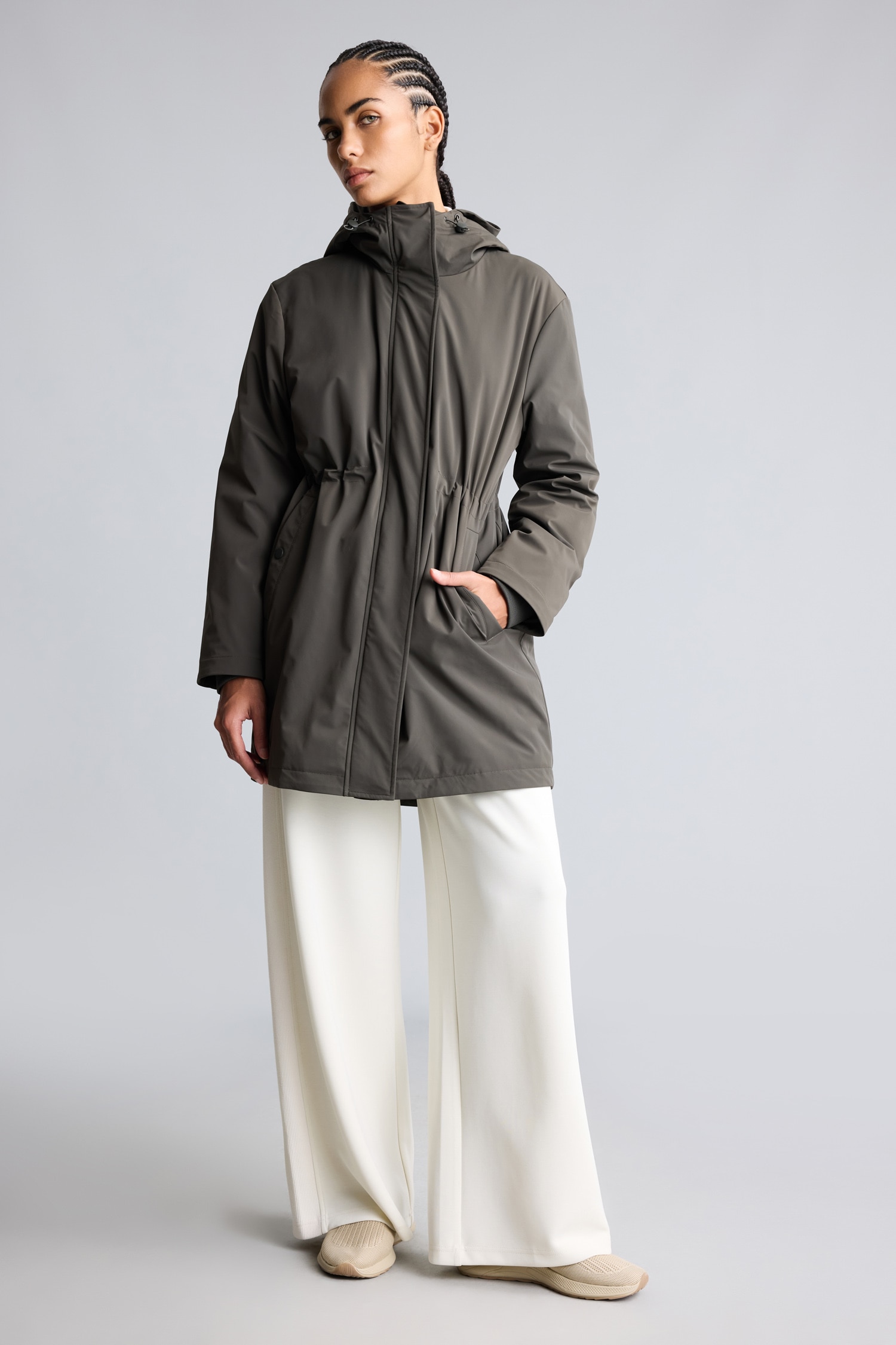 DeFacto Beli Büzgülü Regular Fit Parka görsel 2