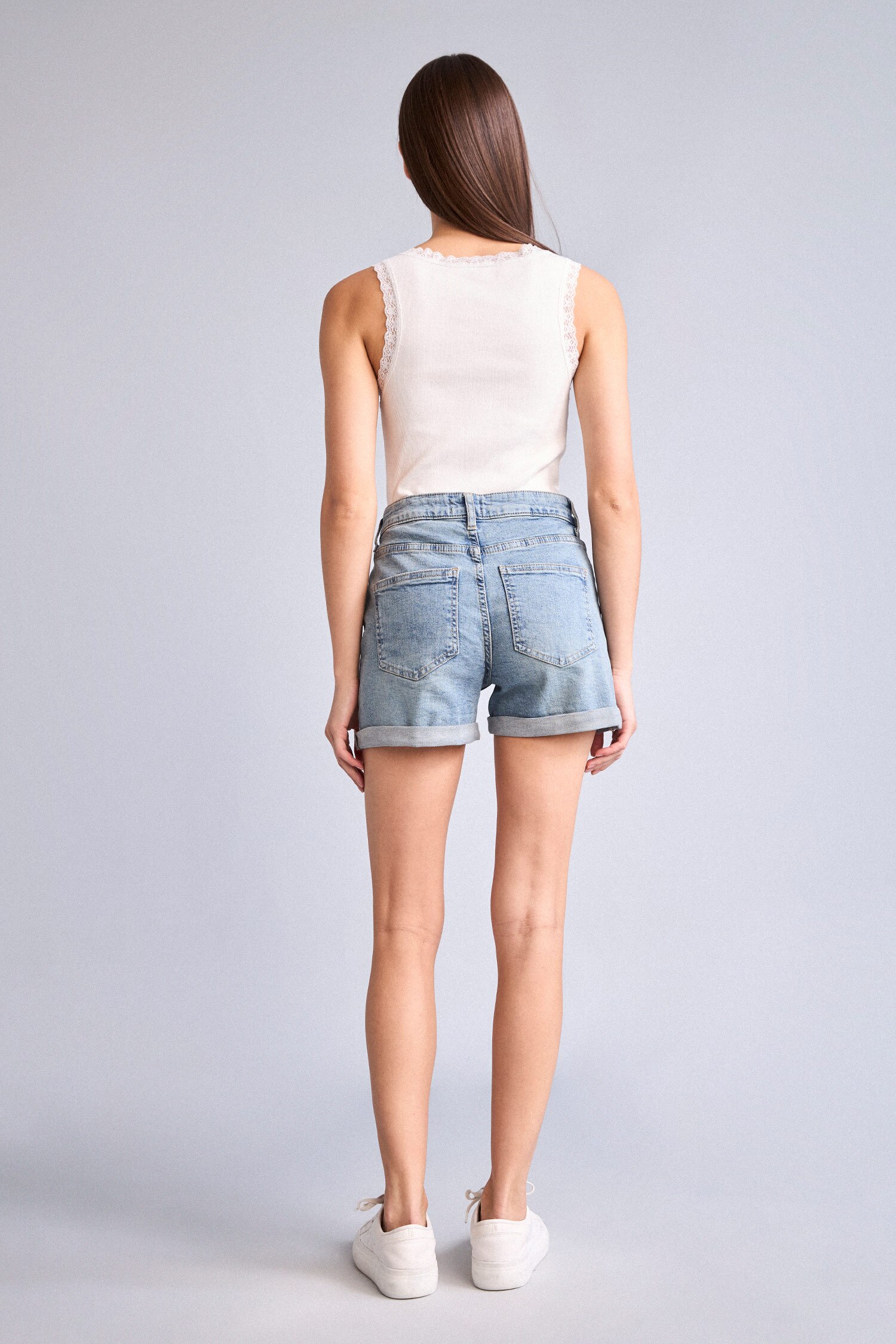 DeFacto Regular Fit Katlama Paçalı Jean Şort görsel 5