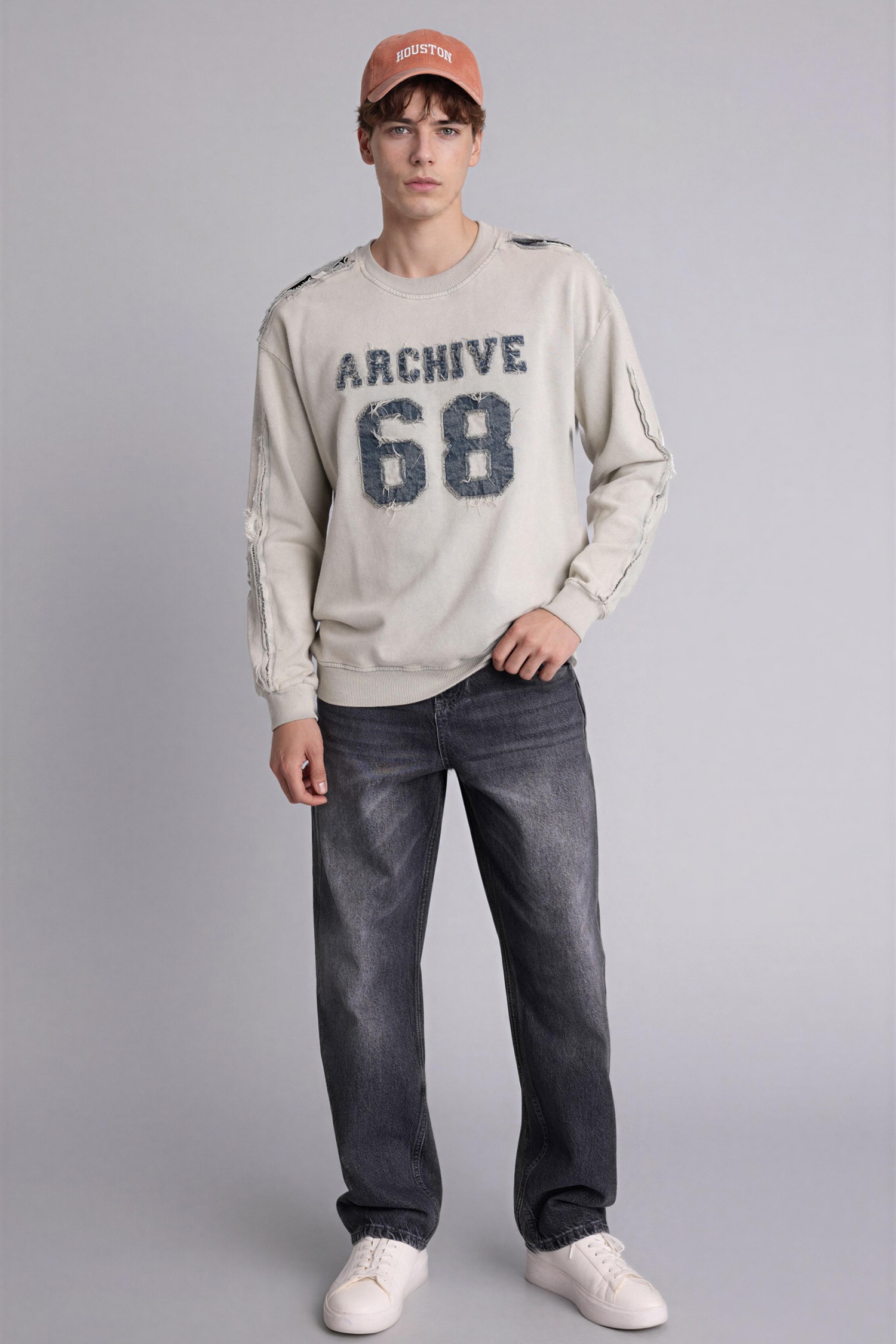 DeFacto %100 Pamuk Boxy Fıt Bisiklet Yaka Sweatshirt görsel 2