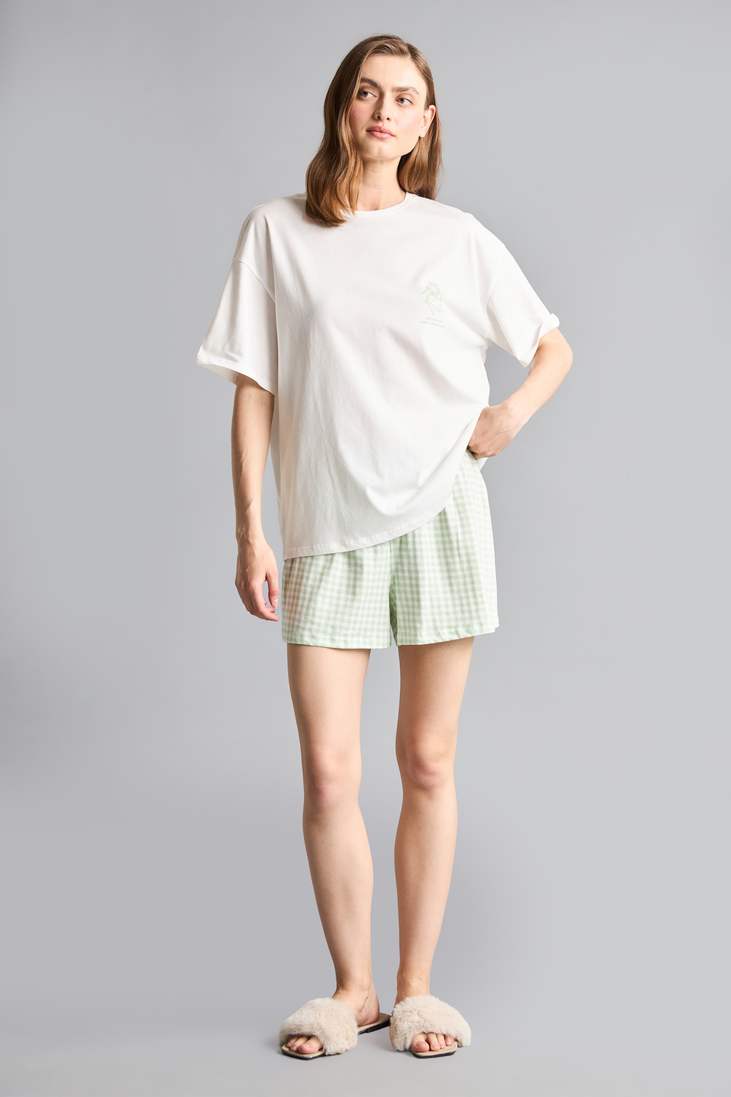 DeFacto %100 Pamuk Desenli Pijama Takımı görsel 2